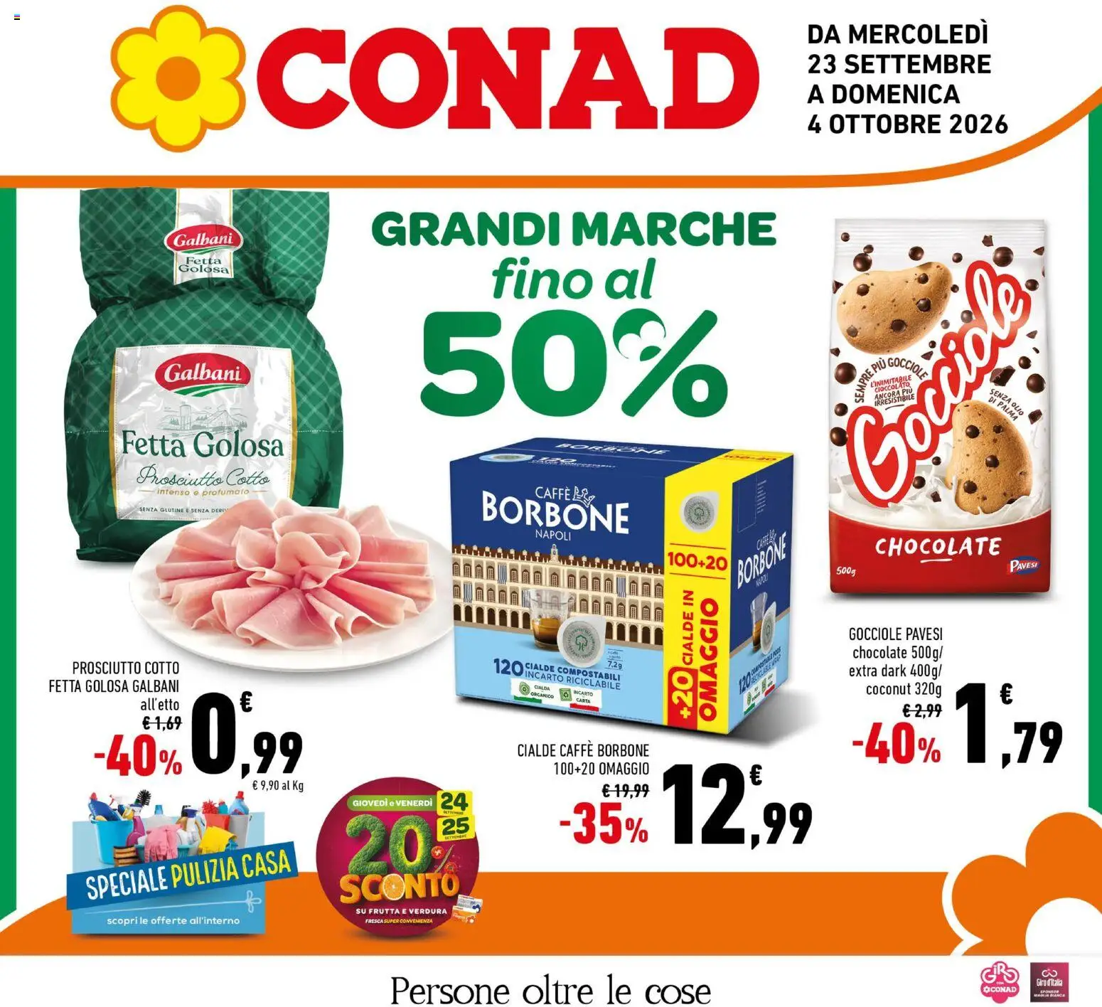 Volantino Conad del 23/09/2026 | Pagina: 1 | Prodotti: Senza glutine, Latte, Cialde, Borbone