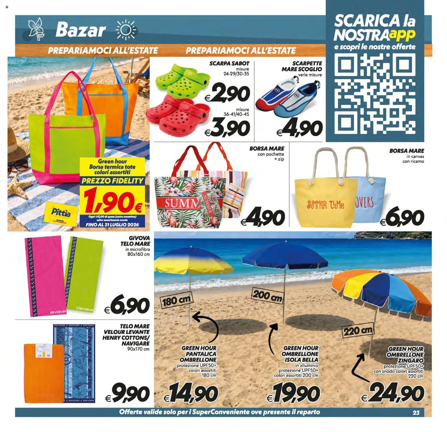 Volantino SuperConveniente del 09.06.2026 | Pagina: 23 | Prodotti: Ombrellone, Sabot, Borsa, Alluminio