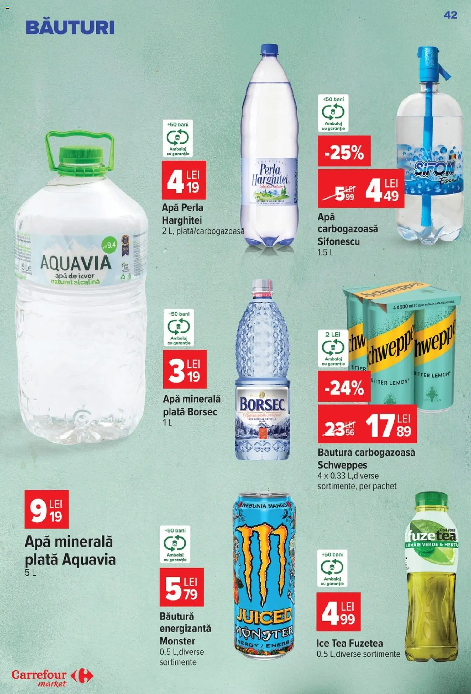 Noul catalog Carrefour – valabil de la 23.09.2026 | Pagină: 42 | Produse: Menta, Schweppes, Apă, Lămâie