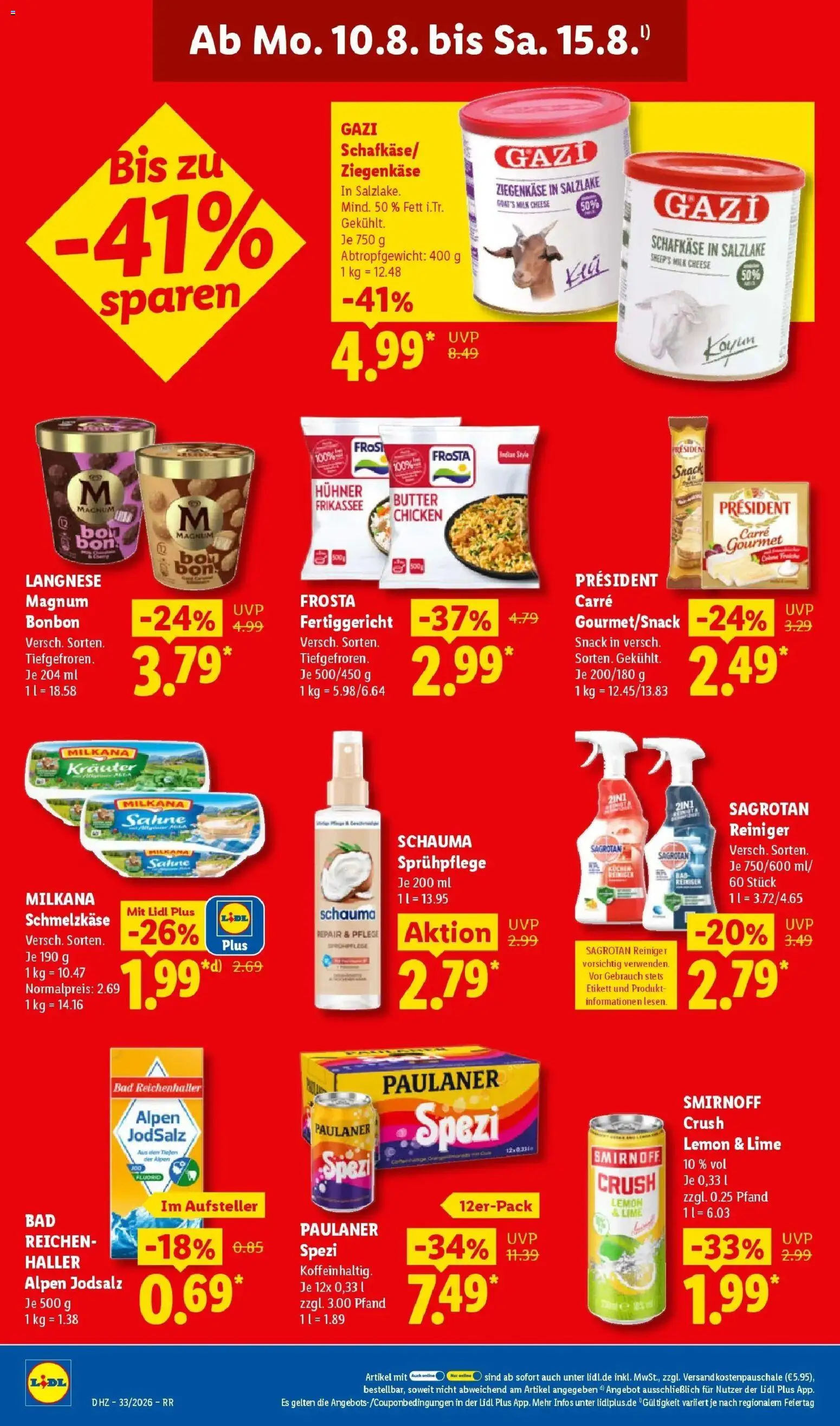 Lidl Prospekt Zülpich – gültig ab 10.08.2026 | Seite: 22 | Produkte: Langnese, Ziegenkäse, Smirnoff, Paulaner
