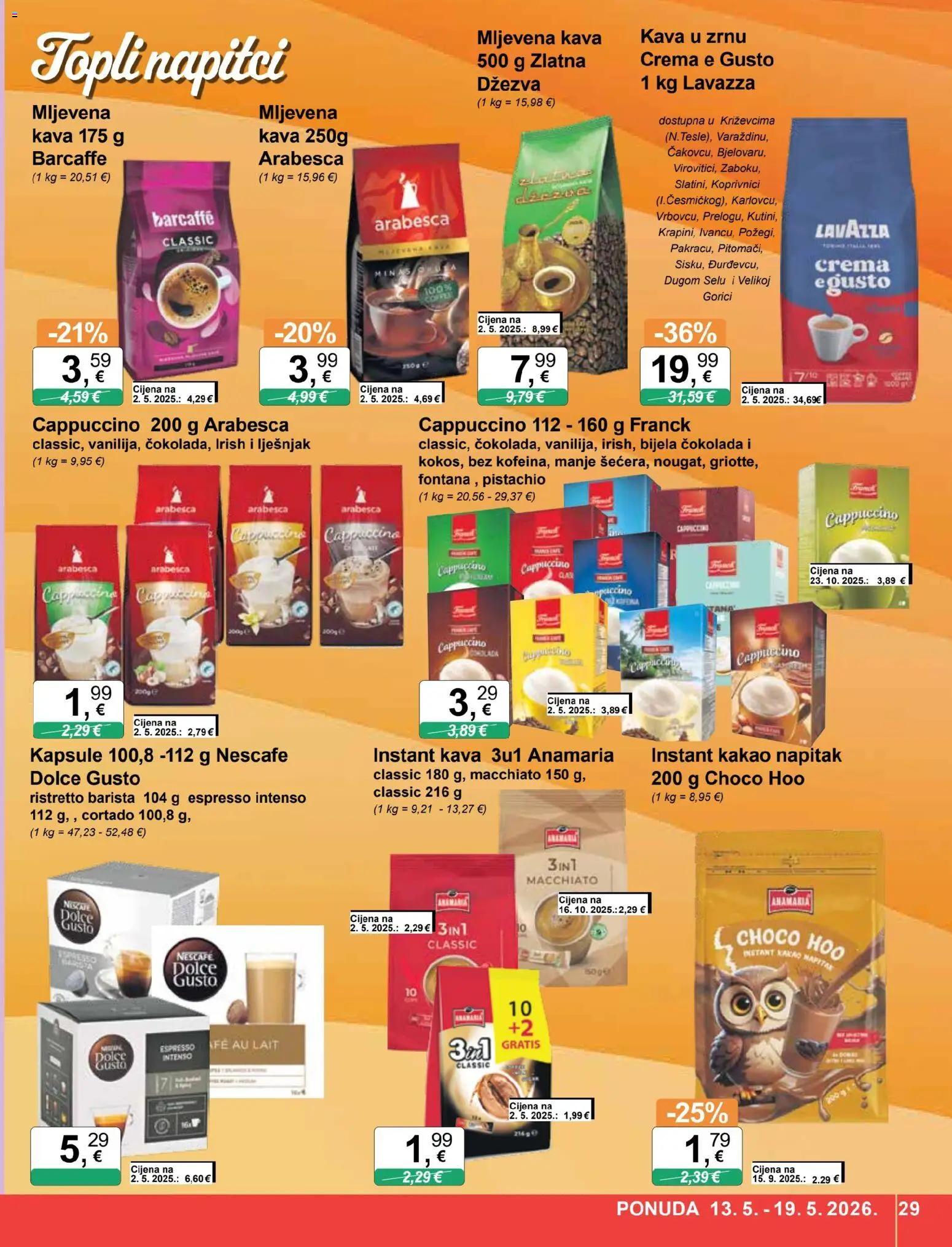 KTC katalog | vrijedi od 13.05.2026 | Stranica: 29 | Proizvodi: Mljevena kava, Nescafe, Čokolada, Lješnjak