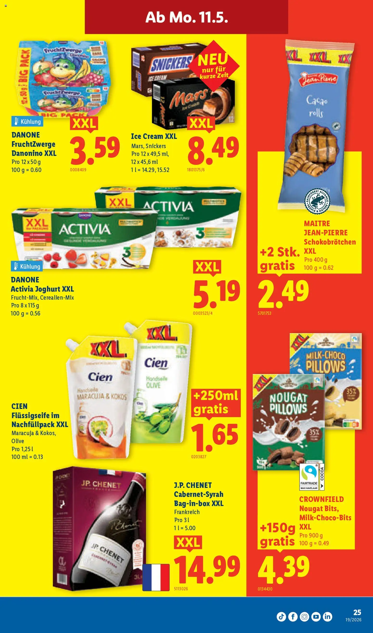 Lidl aktionen – gültig ab 07.05.2026 | Seite: 25 | Produkte: Snickers, Mars, Joghurt