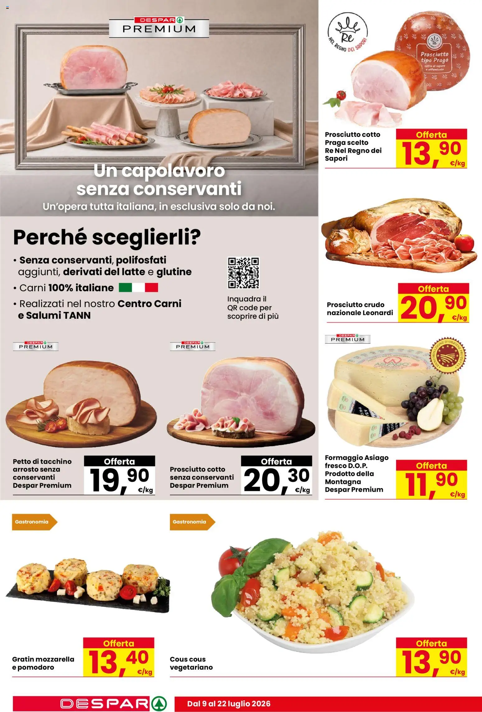 Volantino Despar del 09/07/2026 | Pagina: 4 | Prodotti: Prosciutto Crudo, Mozzarella, Pomodoro, Cous cous