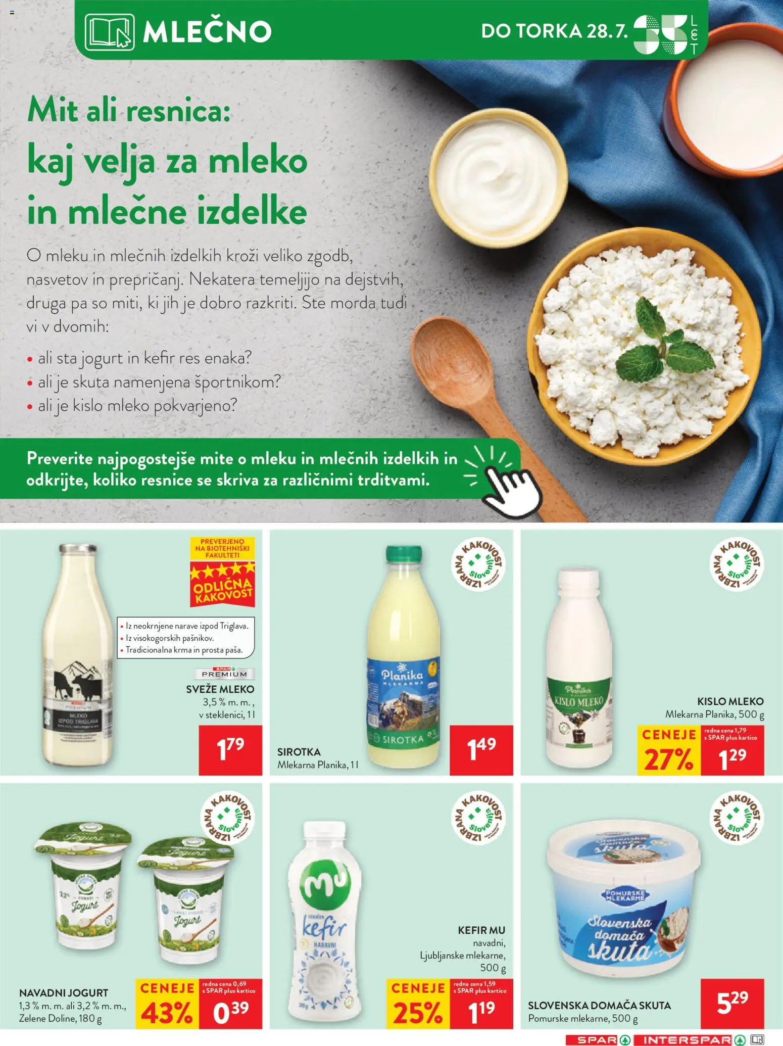 Novi Spar katalog ponudbe – veljaven od 22.07.2026 | Stran: 17 | Izdelki: Kefir, Mleko, Jogurt, Skuta