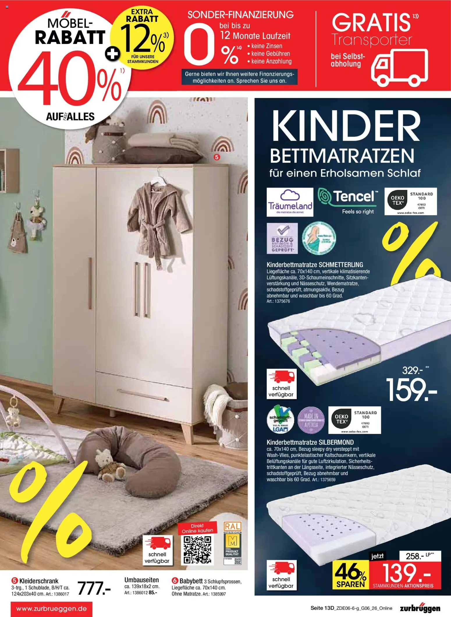 Zurbrüggen Mega Sparpreise – gültig ab 08.06.2026 | Seite: 37 | Produkte: Matratze, Kleiderschrank, Babybett
