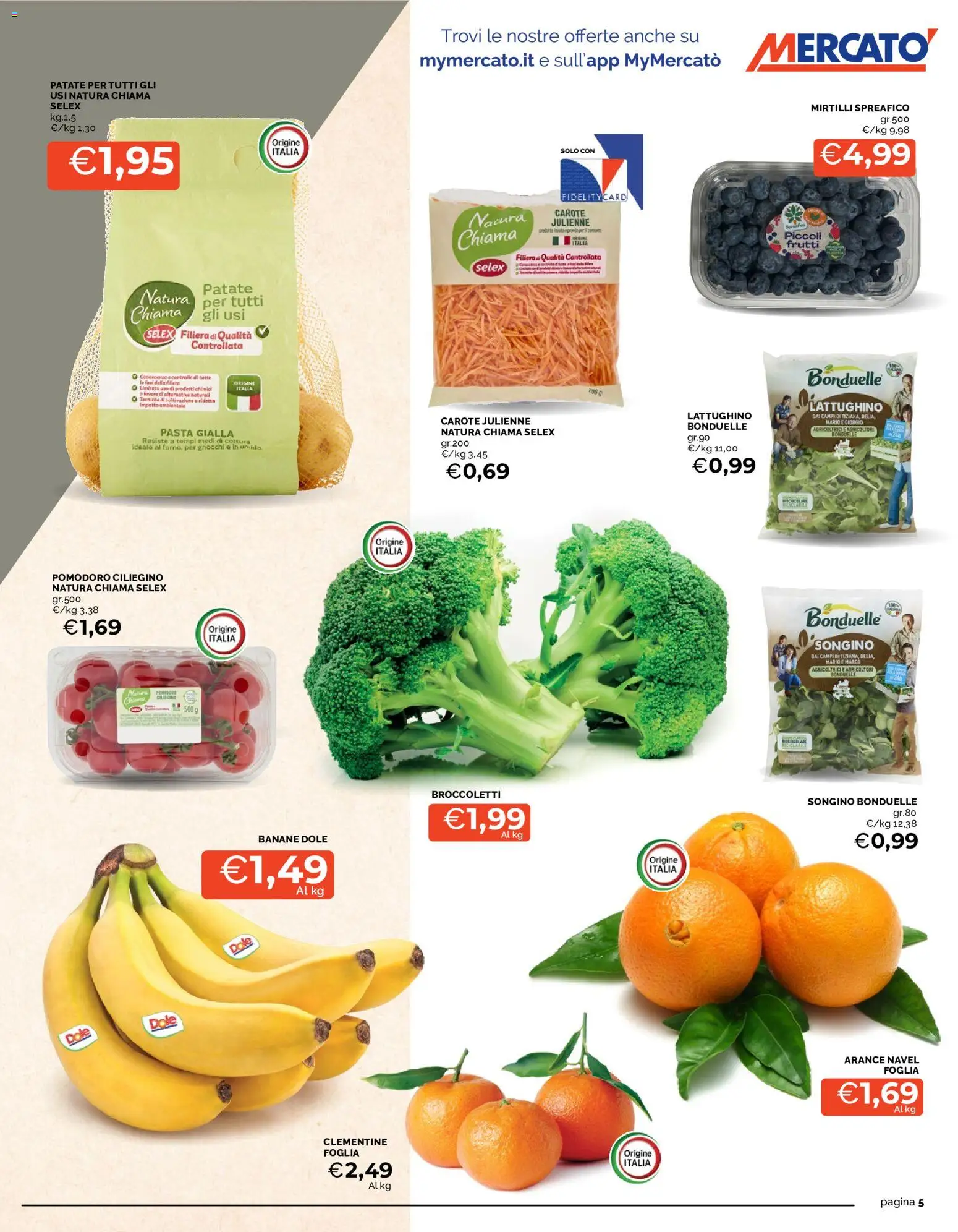 Volantino Mercatò del 12/10/2026 | Pagina: 5 | Prodotti: Arance, Pasta, Broccoletti, Gnocchi
