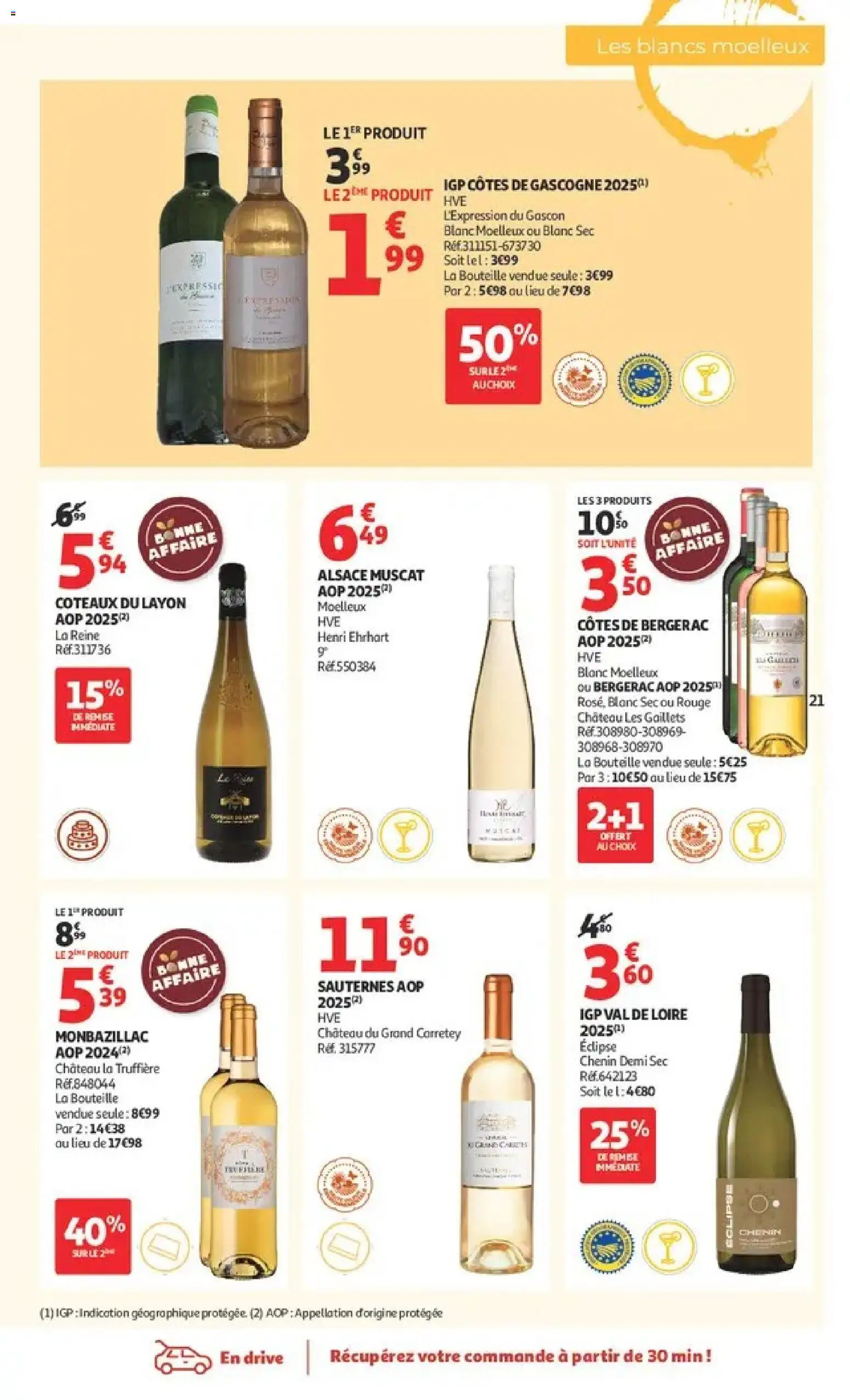 {H1} | Page: 21 | Produits: Blanc moelleux, Bouteille, Monbazillac, Coteaux du layon
