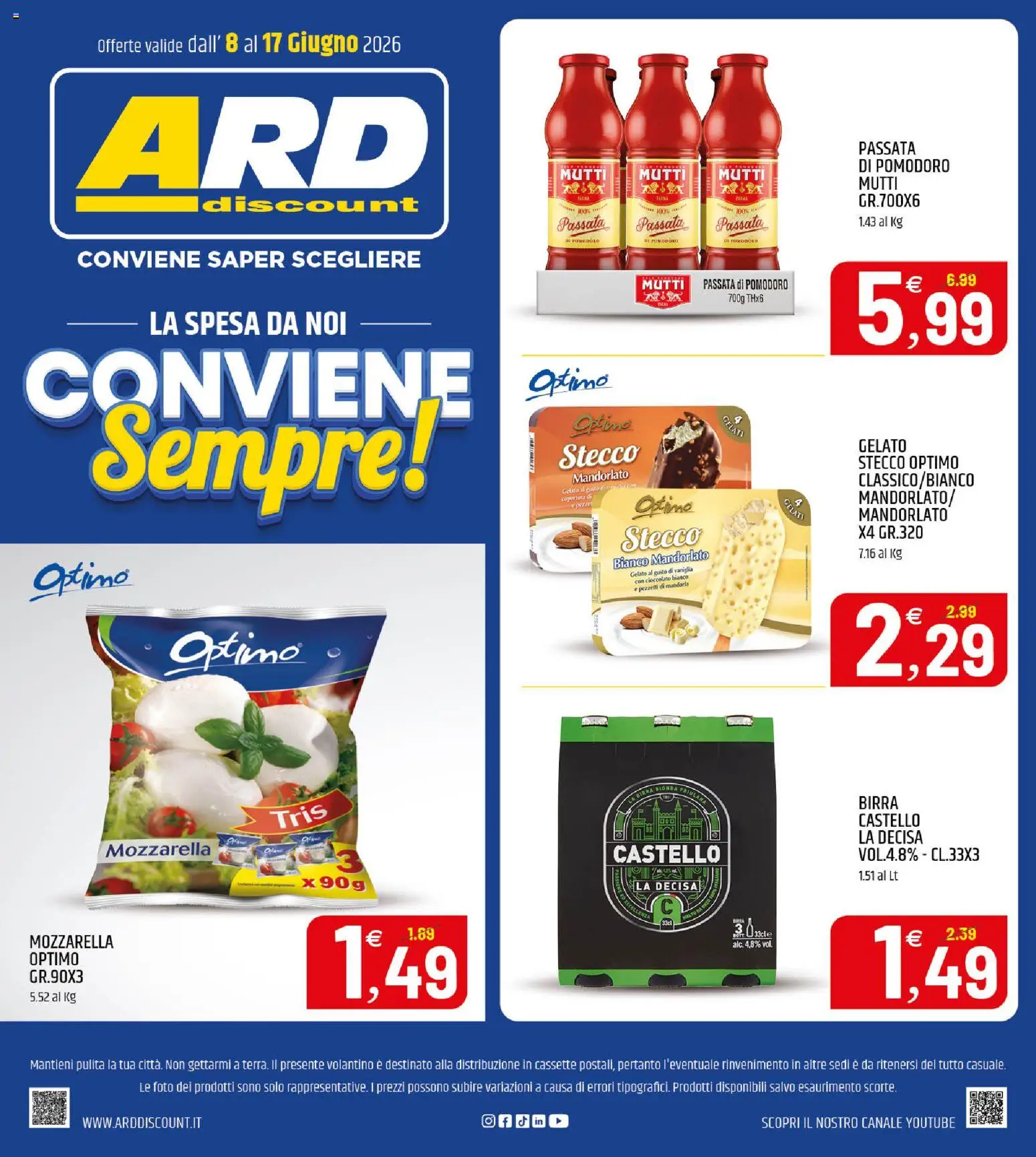 Volantino ARD Discount del 08.06.2026 | Pagina: 24 | Prodotti: Gelato, Mozzarella, Pomodoro, Mutti