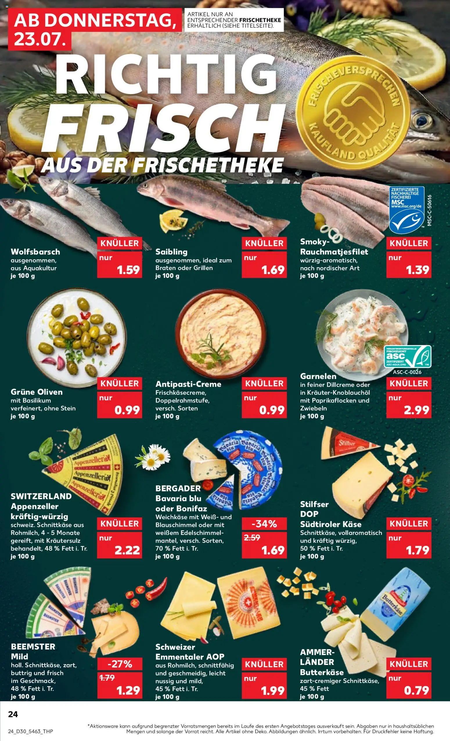 Kaufland Prospekt Hamburg – gültig ab 23.07.2026 | Seite: 24 | Produkte: Käse, Garnelen, Zwiebeln