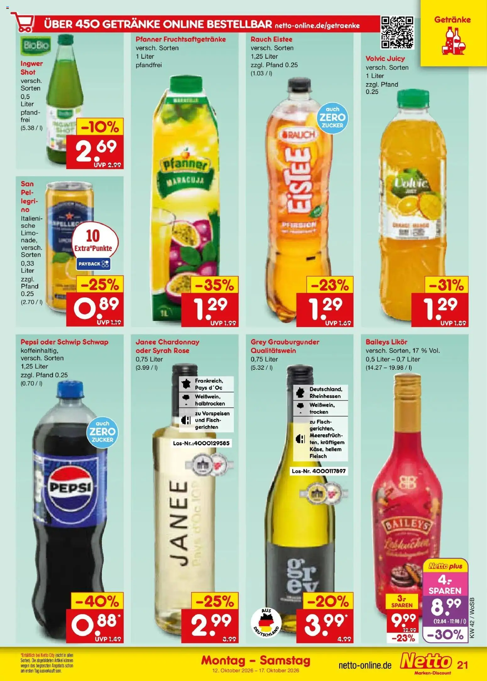 Netto Marken-Discount Prospekt Ludwigshafen-Edigheim (ab 12.10.2026) » Angebote | Seite: 25 | Produkte: Fisch, Baileys, Pepsi, Fleisch