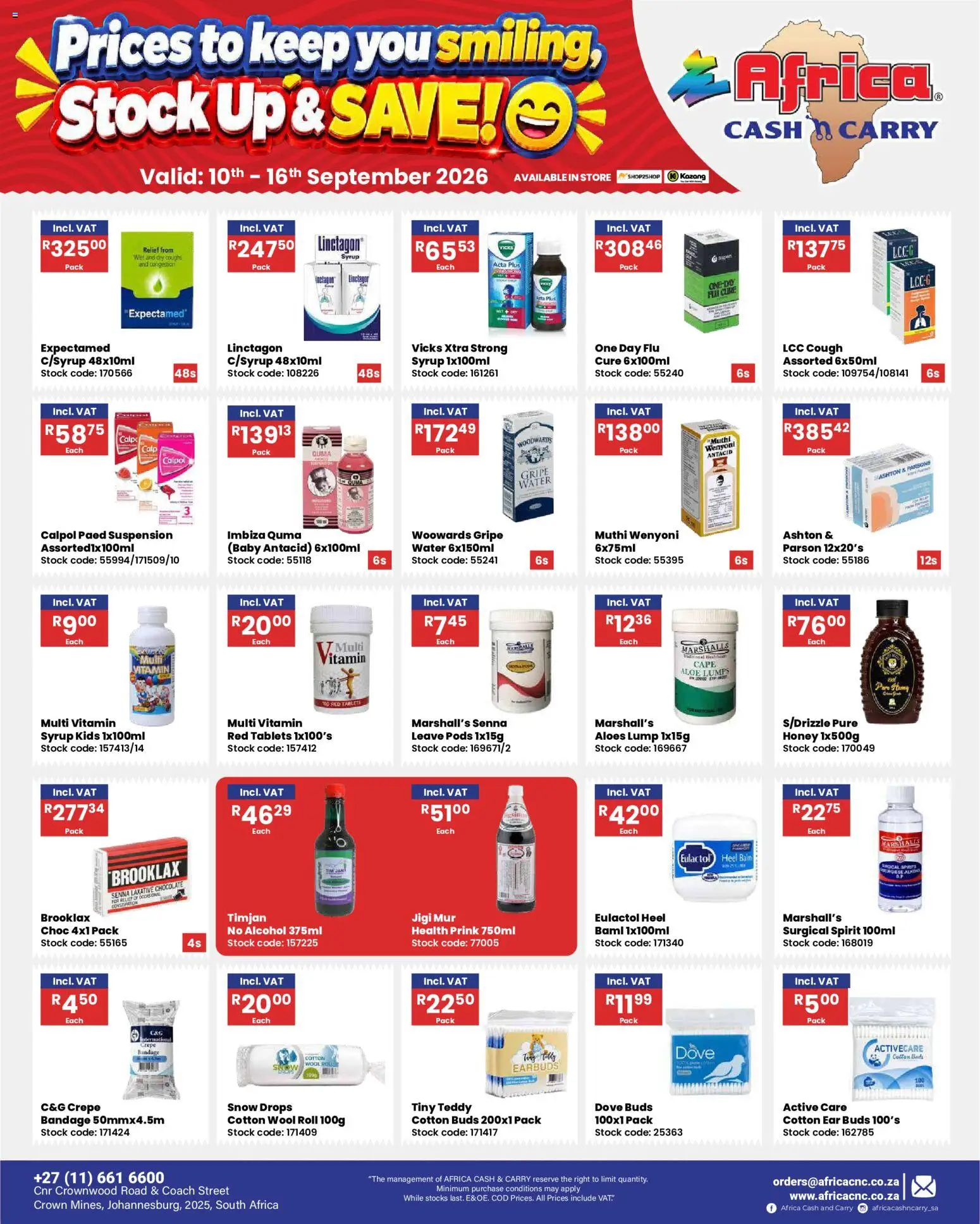 New Africa Cash & Carry catalogue – valid from 10/09/2026 | Page: 10 | Products: Heel balm, Earbuds, Water, Cotton buds