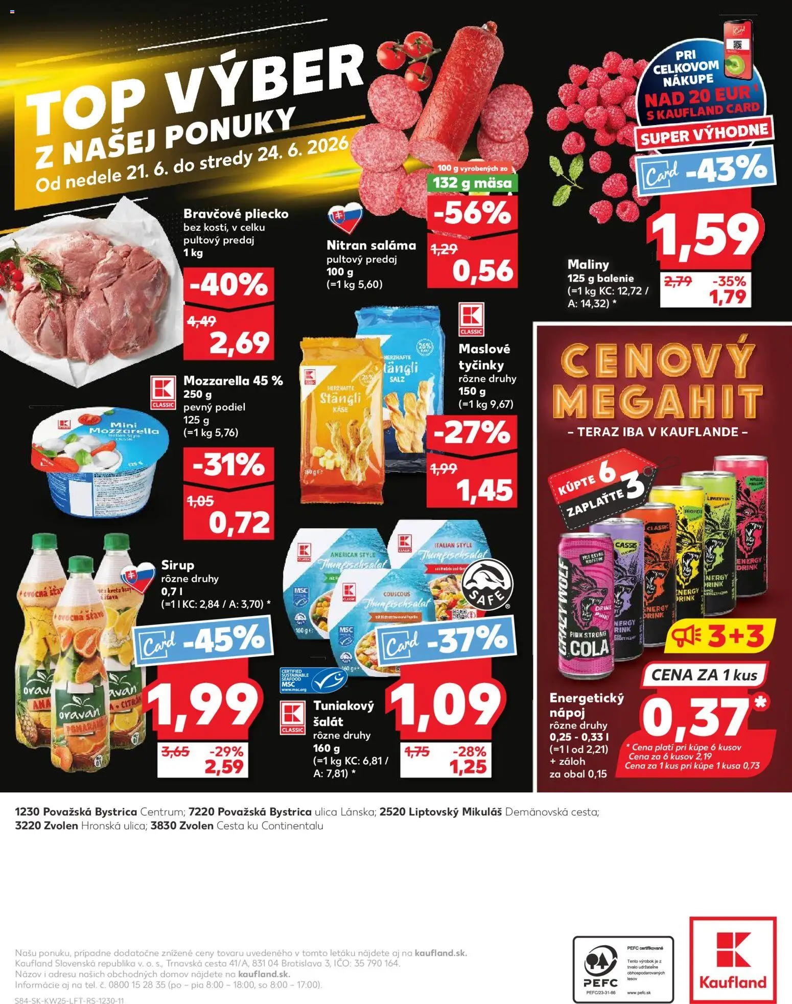 Nové Kaufland akcie – leták je platný od 18.06.2026 | Strana: 84 | Produkty: Mozzarella, Šalát, Maliny, Energetický nápoj