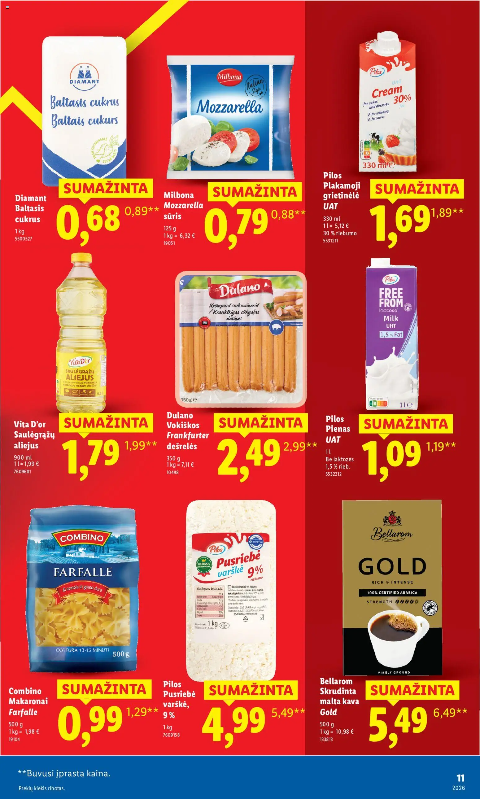 LIDL akcijos nuo 2026.08.17 | Puslapis: 11 | Prekių: Grietinėlė, Pienas, Cukrus, Makaronai