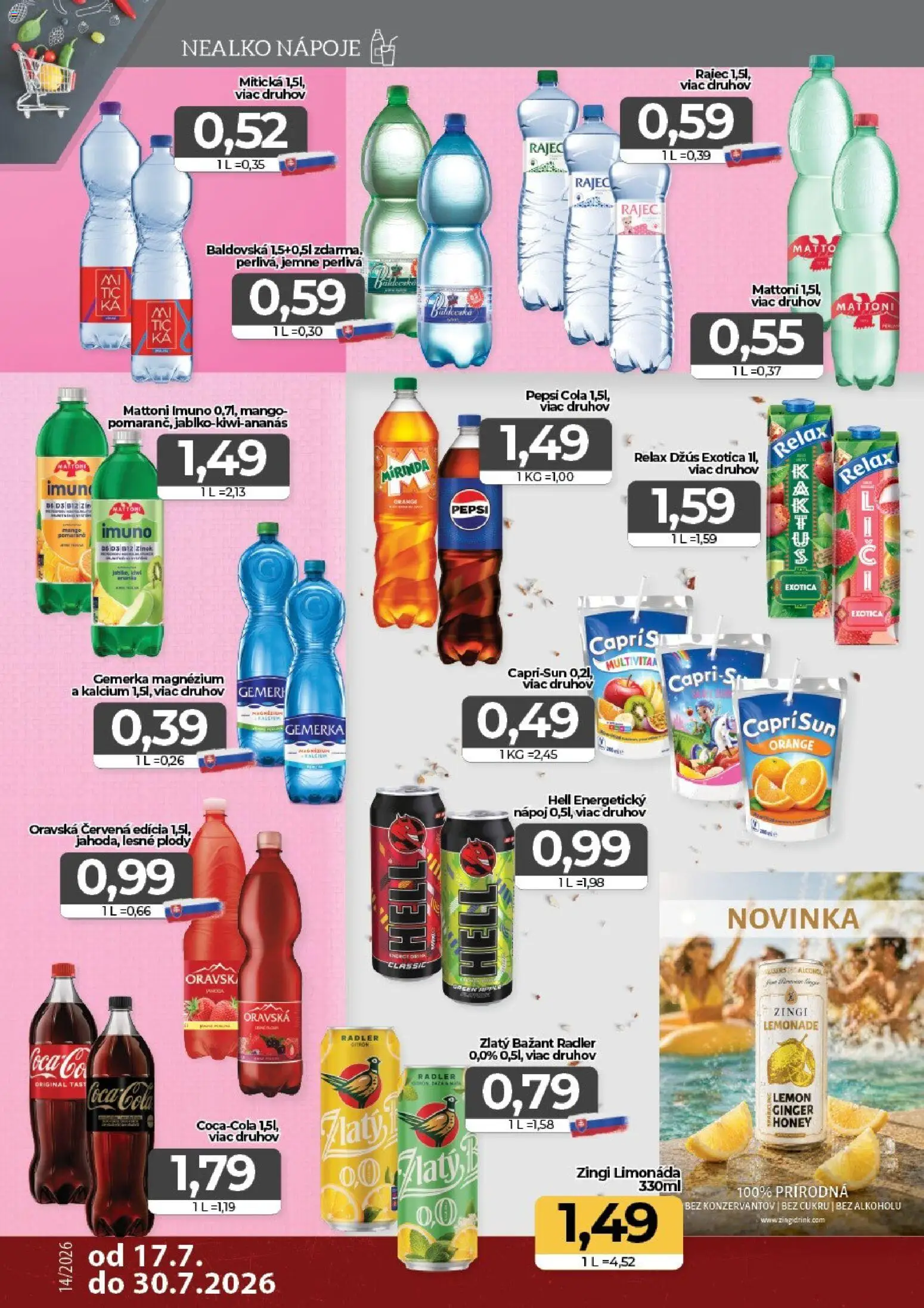 Nové CBA Komfos akcie – leták je platný od 17.07.2026 | Strana: 12 | Produkty: Radler, Pepsi, Mango, Baldovská