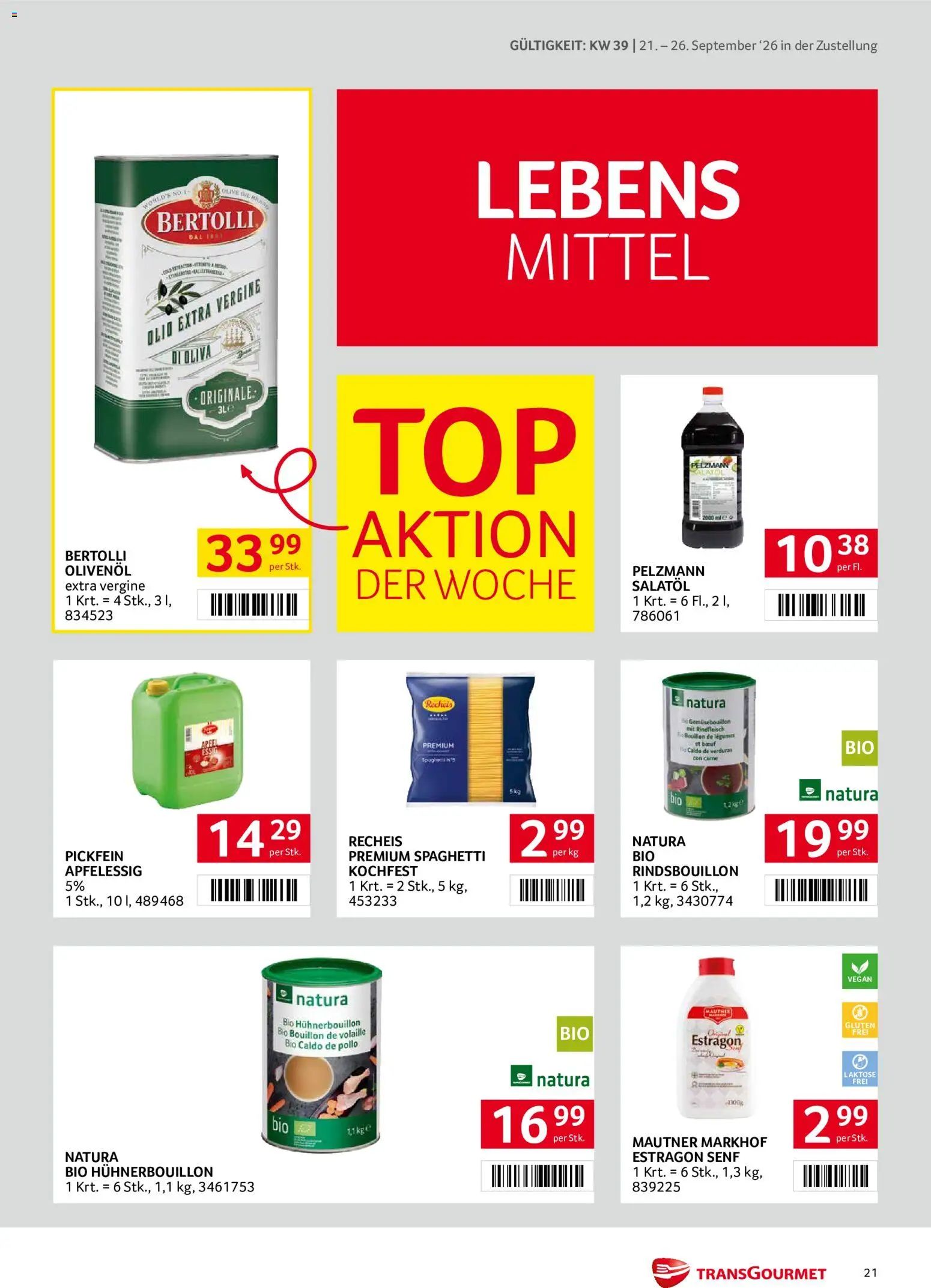 Transgourmet Zustellaktion gültig ab 20.09.2026 | Seite: 21 | Produkte: Spaghetti, Rindfleisch