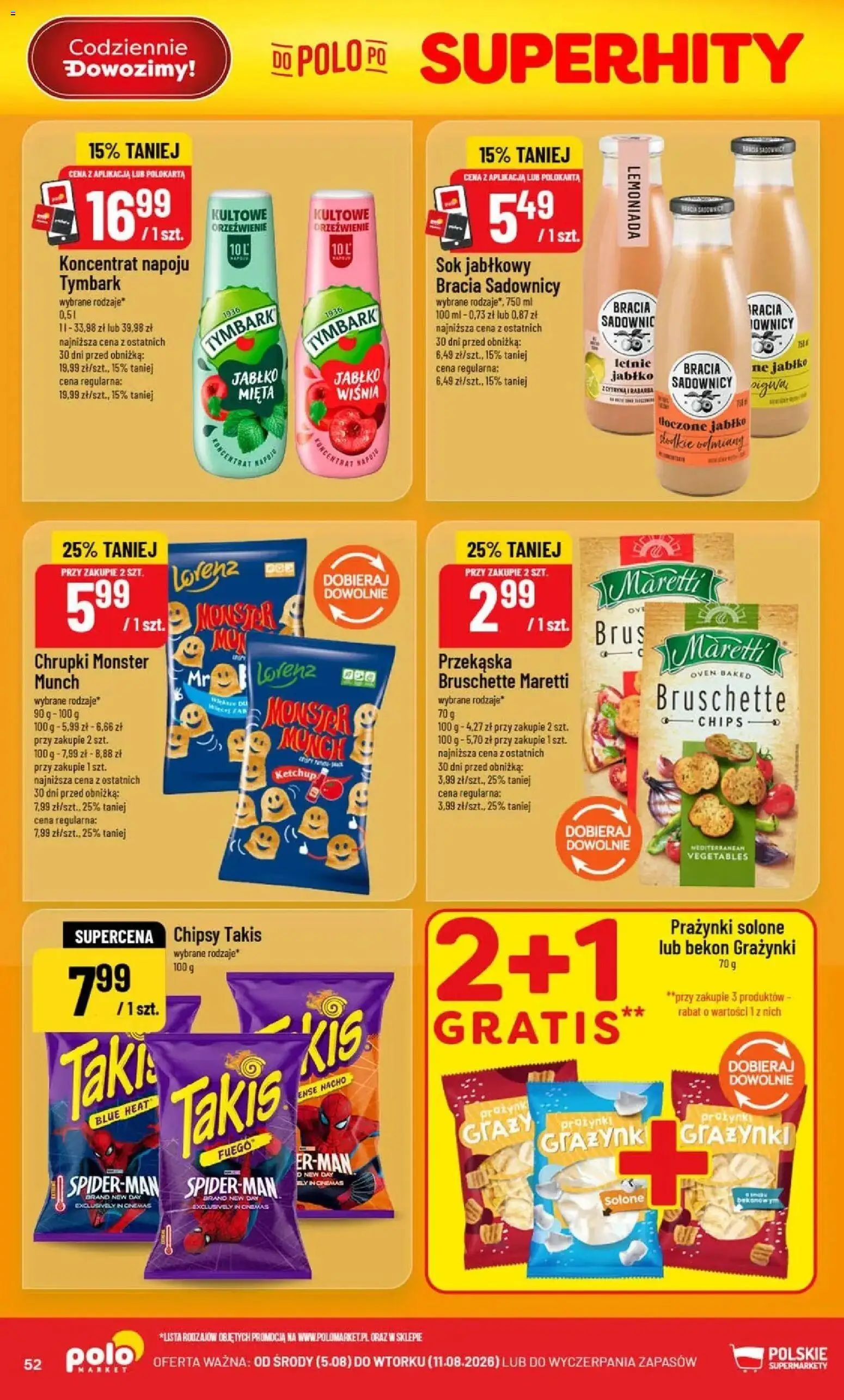 POLOmarket gazetka od 05.08.2026 | Strona: 52 | Produkty: Chipsy, Tymbark, Chrupki, Bekon