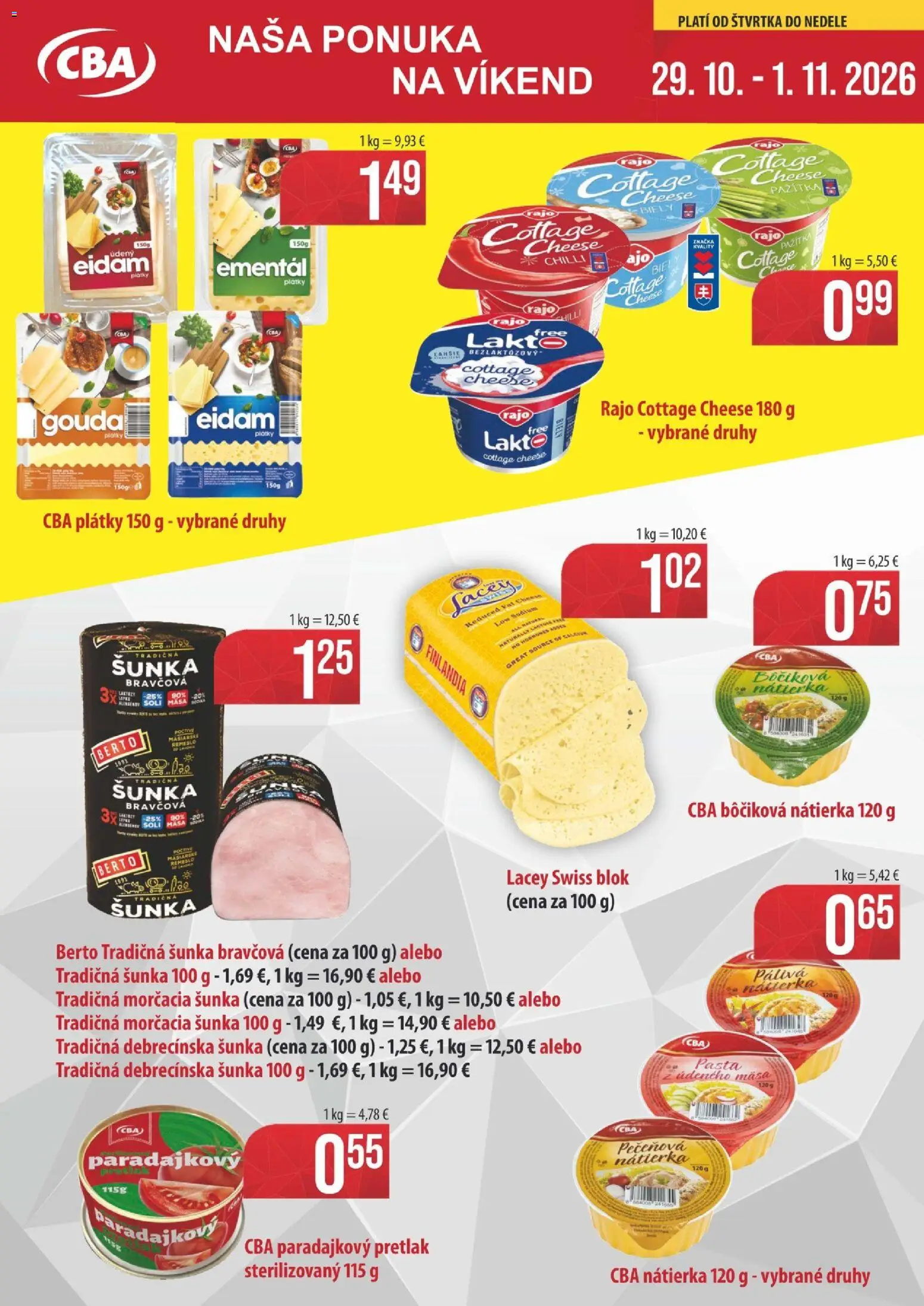 Nové Sintra akcie – leták je platný od 29.10.2026 | Strana: 1 | Produkty: Šunka, Gouda, Nátierka, Finlandia