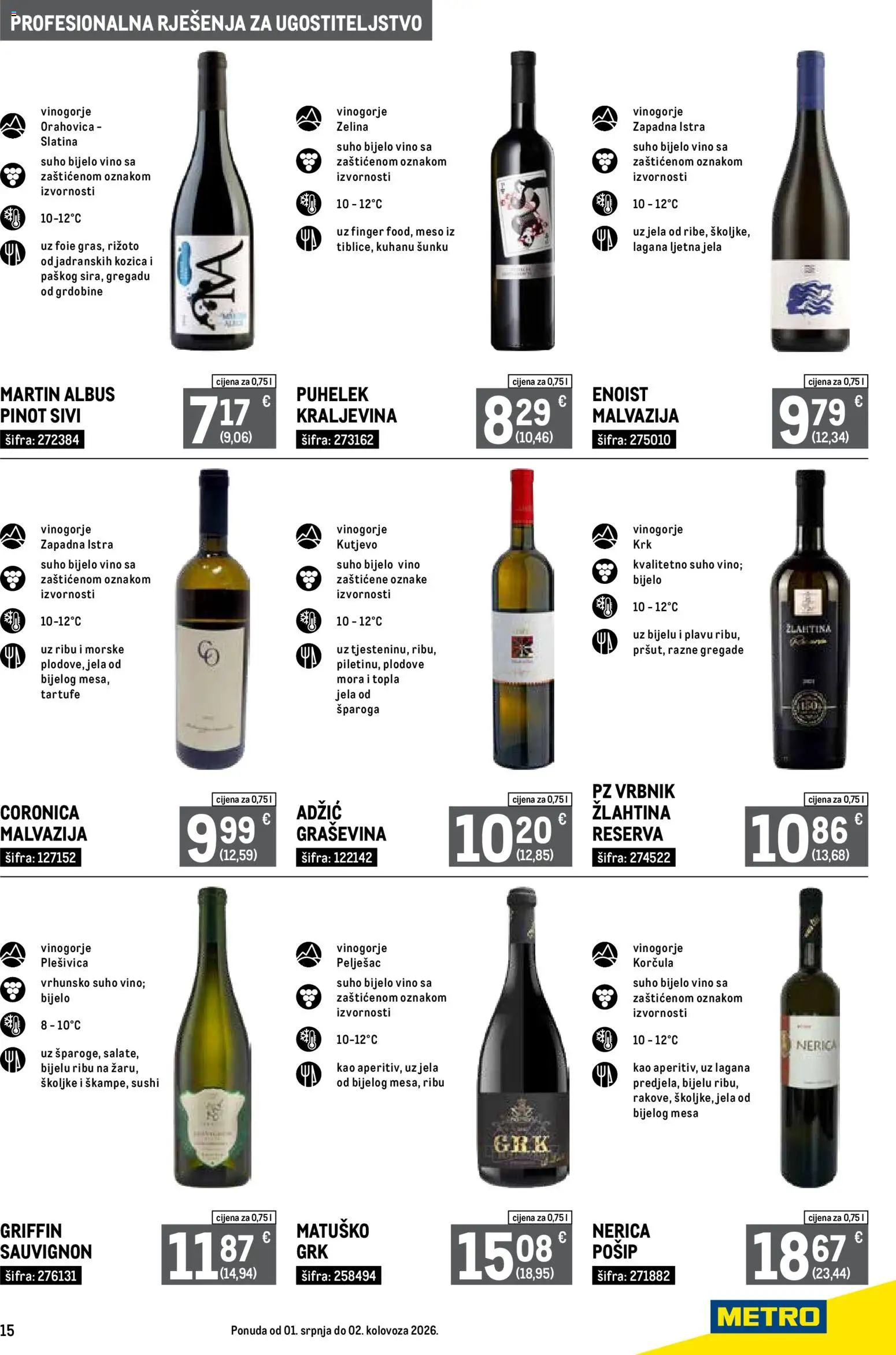 Metro katalog | vrijedi od 01.07.2026 | Stranica: 15 | Proizvodi: Bijelo vino, Meso, Vino, Sushi