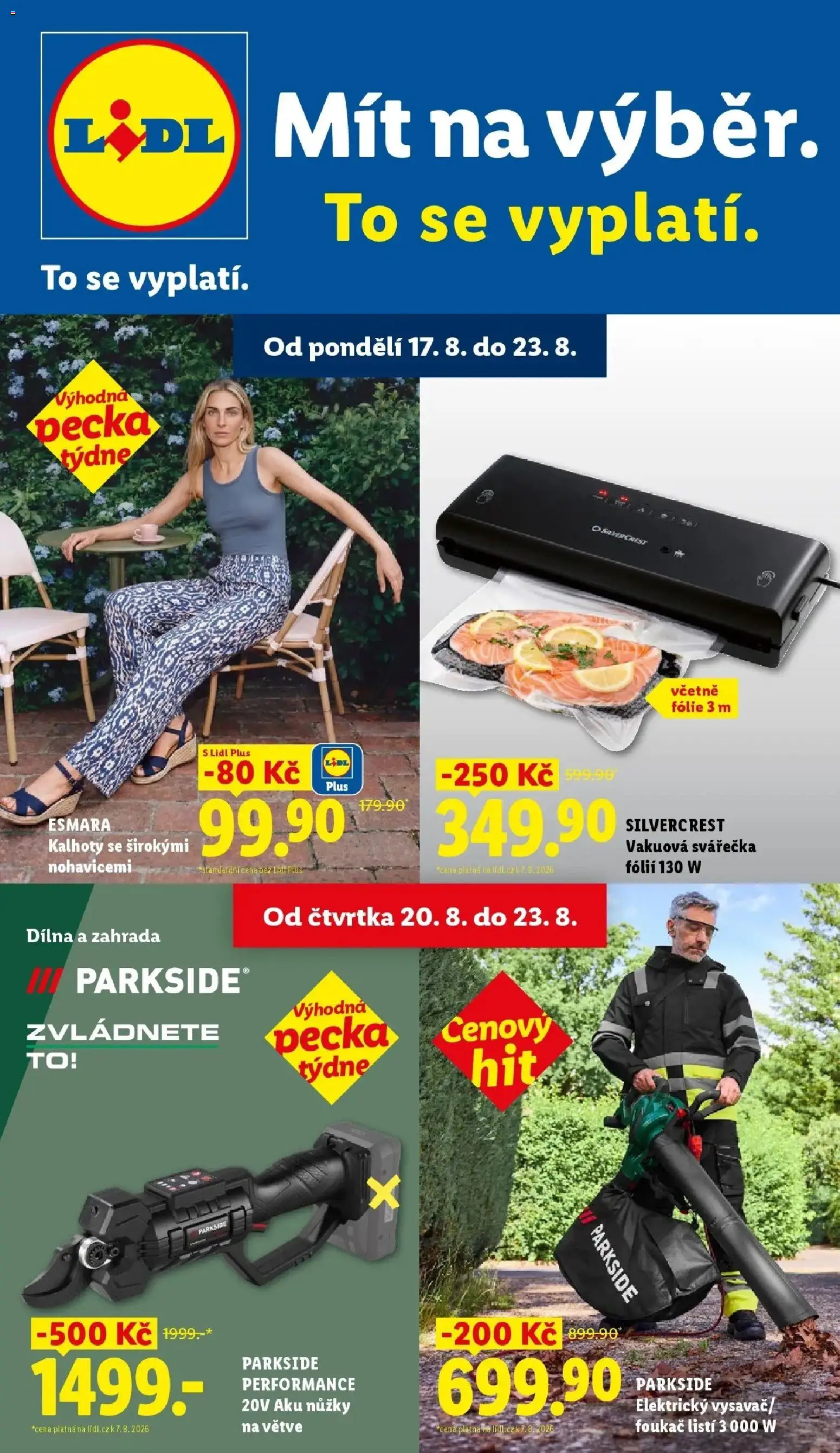 Lidl leták od 17.08.2026 - Nový akční leták | Strana: 1 | Produkty: Kalhoty, Nůžky, Vakuová svářečka, Aku nůžky