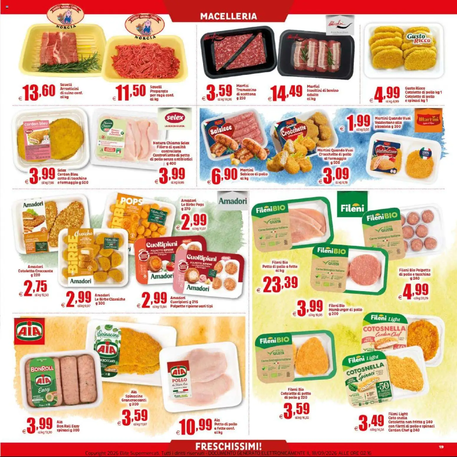 Volantino Elite Supermercati del 18/09/2026 | Pagina: 19 | Prodotti: Pollo, Suino, Tacchino, Arrosticini