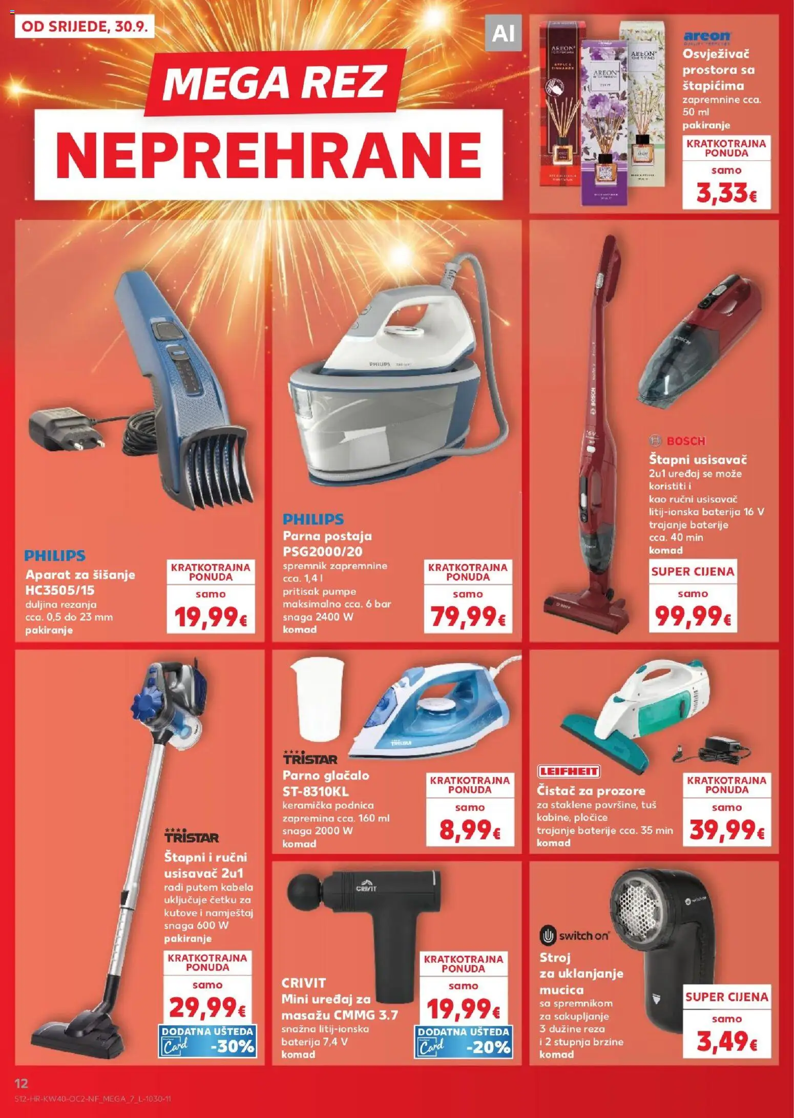 Kaufland katalog | vrijedi od 30.09.2026 | Stranica: 12 | Proizvodi: Usisavač, Tuš, Pločice, Štapni usisavač