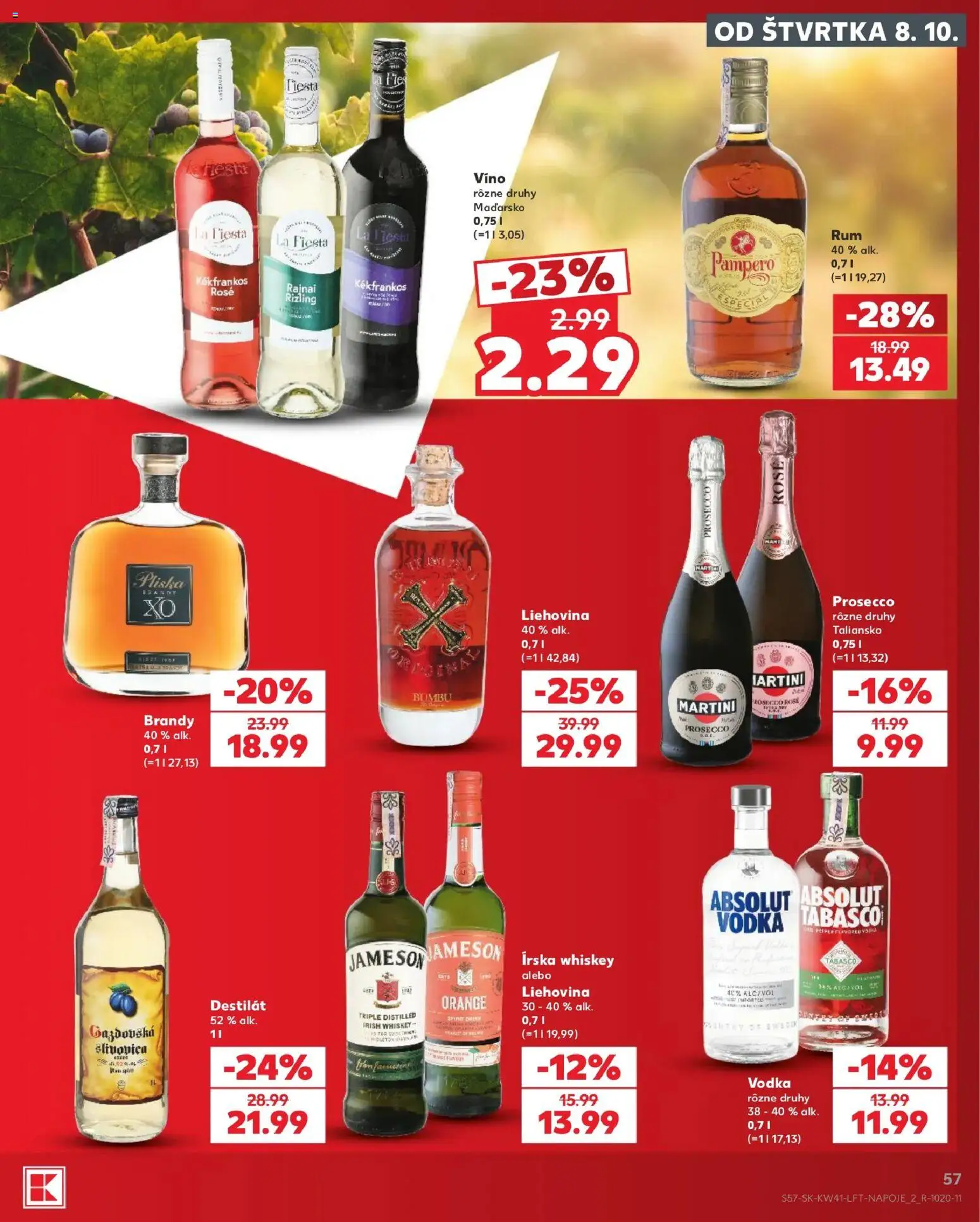 Kaufland SK akciós ujság - amely érvényes a következő dátumtól: 2026.10.08. | Oldal: 57 | Termékek: Martini, Absolut vodka, Jameson, Vodka