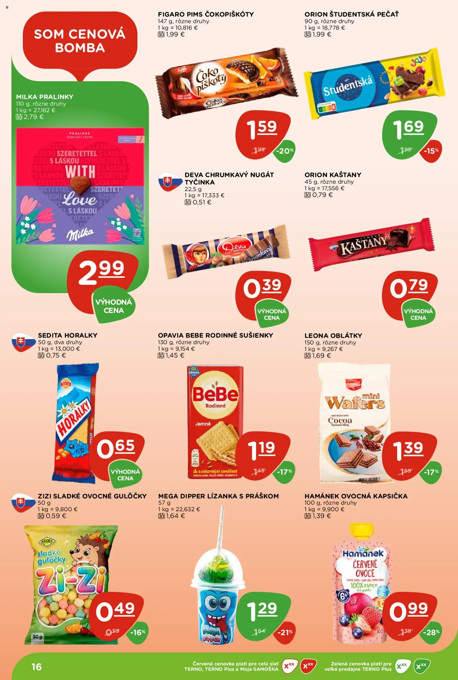 Nové Terno akcie – leták je platný od 11.06.2026 | Strana: 16 | Produkty: Študentská pečať, Milka, Horálky