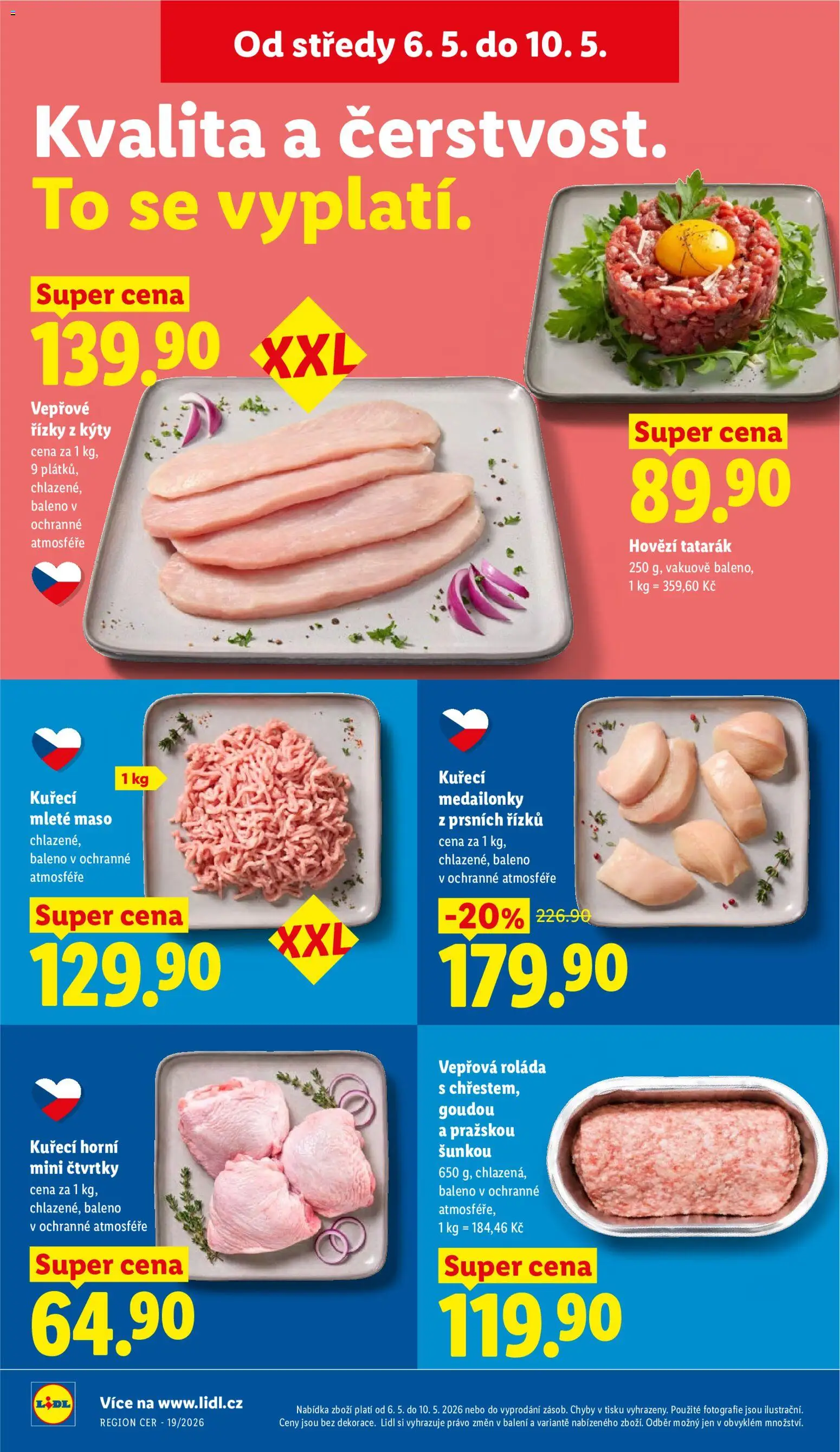 Lidl leták od 06.05.2026 | Strana: 14 | Produkty: Vepřové řízky, Mleté maso, Maso, Hovězí tatarák