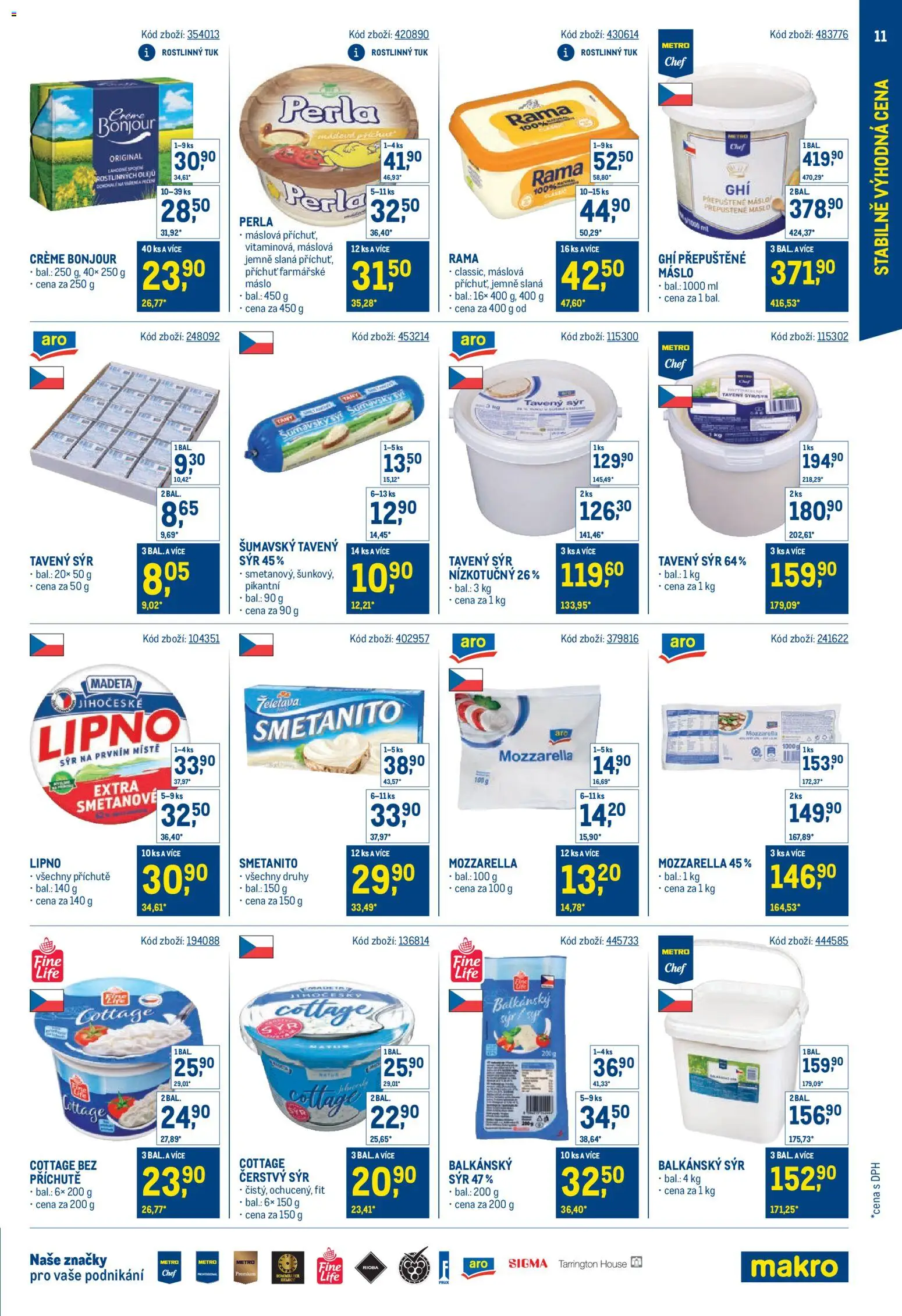 Makro leták - Cash & Carry od 20.05.2026 | Strana: 11 | Produkty: Tavený sýr, Máslo, Perla, Mozzarella
