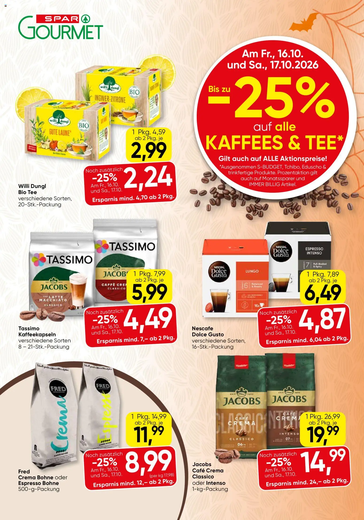 SPAR Gourmet KAFFEES & TEE gültig ab 15.10.2026 | Seite: 2 | Produkte: Bohne, Tee