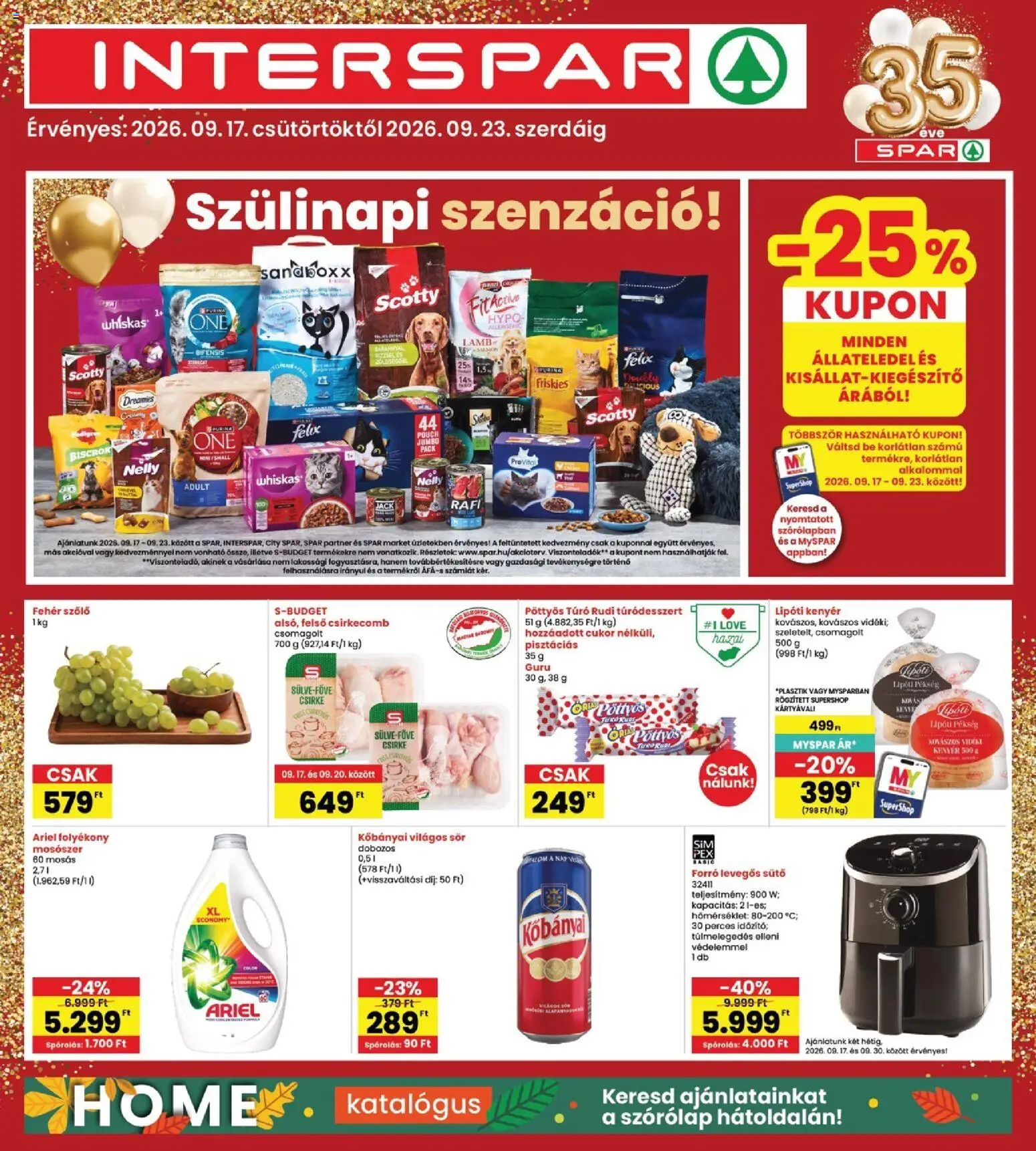 Interspar akciós ujság - amely érvényes a következő dátumtól: 2026.09.17. | Oldal: 1 | Termékek: Forró levegős sütő, Felső, Friskies, Cukor
