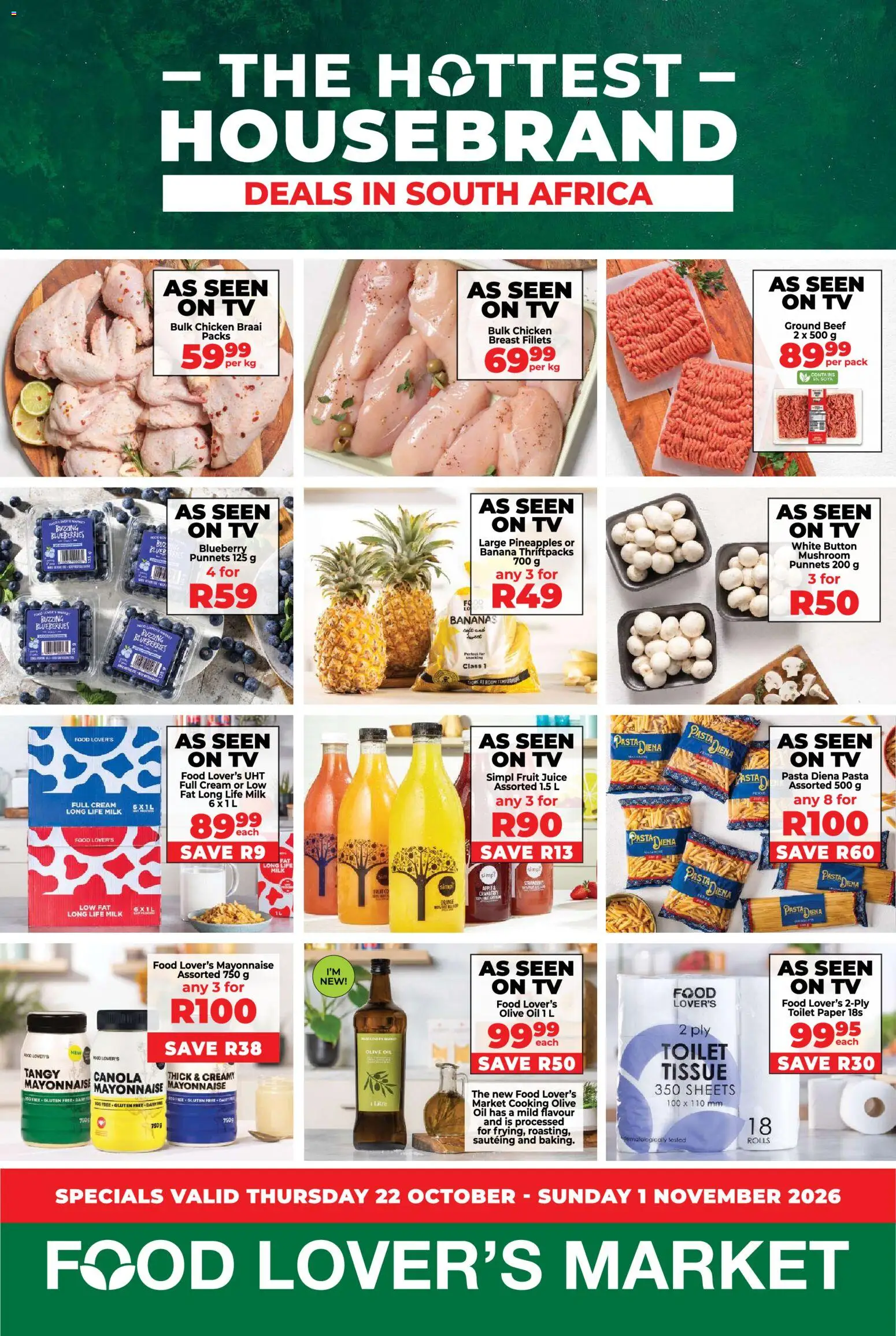 New Food Lover's Market catalogue – valid from 22/10/2026 | Page: 1 | Products: TV, Juice, Beef, Mayonnaise