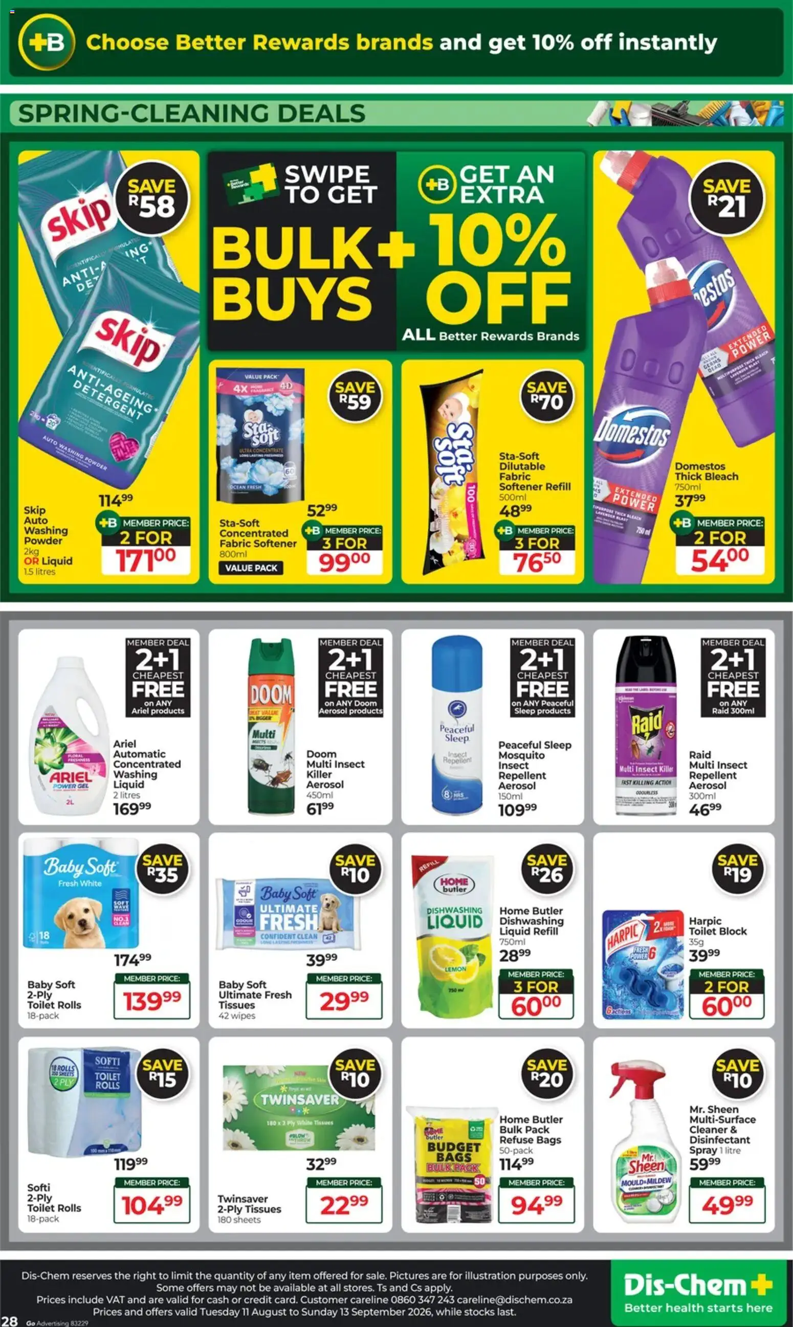 New Dis-Chem catalogue – valid from 11/08/2026 | Page: 28 | Products: Toilet, Powder, Refuse bags, Fabric softener