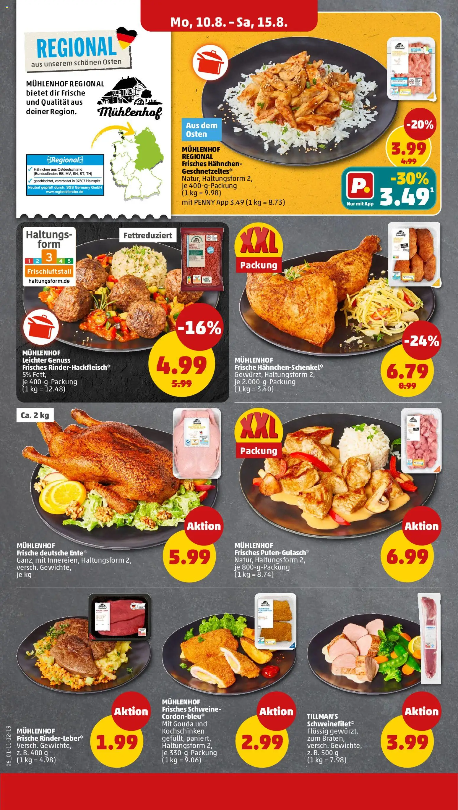 Penny Prospekt – gültig ab 10.08.2026 | Seite: 8 | Produkte: Hahnchenschenkel, Gouda, Schweinefilet, Ente