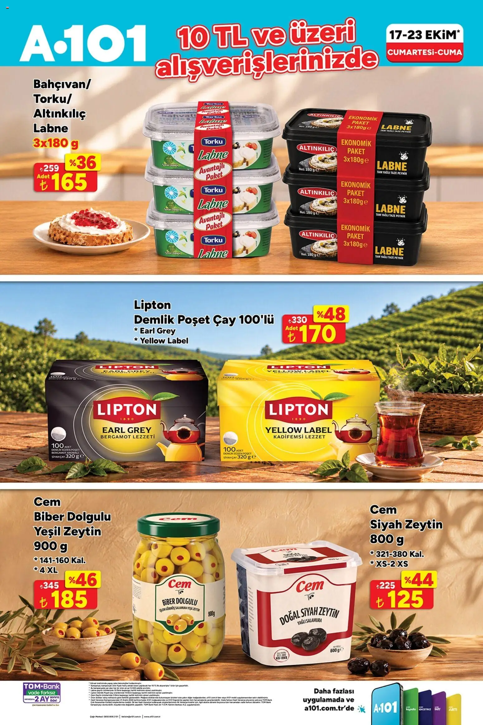 A101 - Katalog İndirim - 17 Ekim 2026 tarihinden itibaren geçerlidir | Sayfa: 1 | Ürünler: Peynir, Çay, Demlik poşet çay, Zeytin