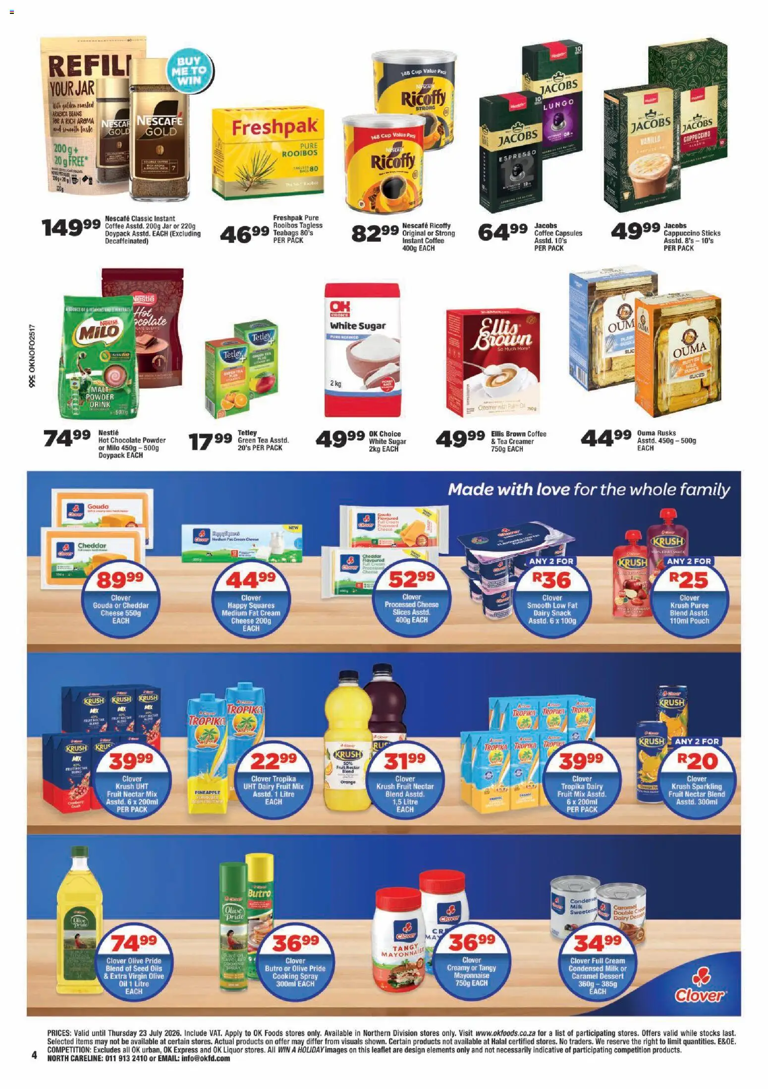 New OK Foods catalogue – valid from 15/07/2026 | Page: 4 | Products: Hot chocolate, Cheese, Fruit, Caramel