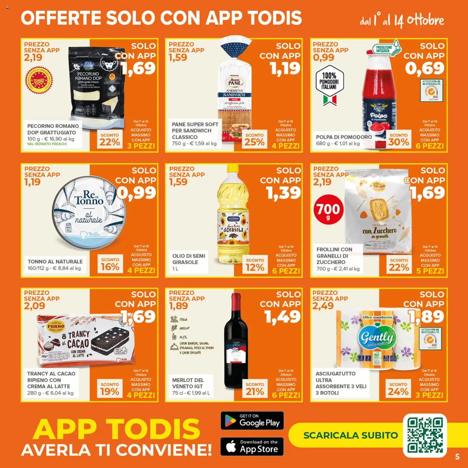 Volantino Todis del 01/10/2026 | Pagina: 5 | Prodotti: Pomodoro, Latte, Olio, Forno