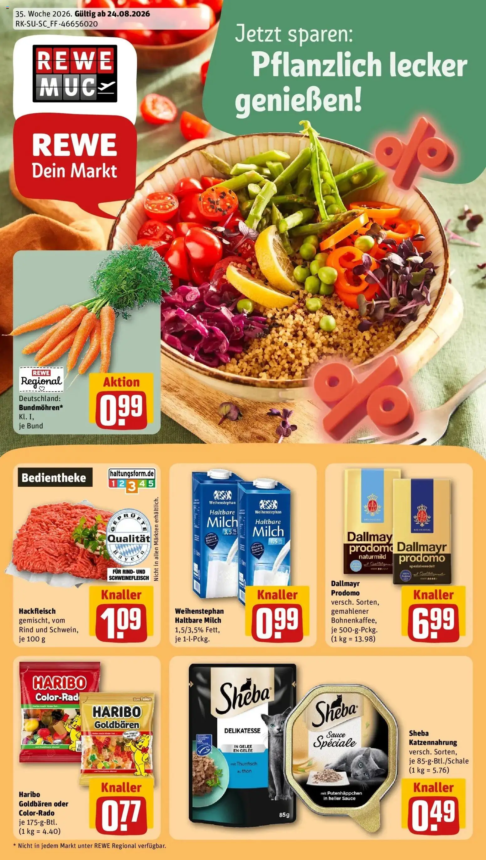 REWE Prospekt ab 24.08.2026 zum Blättern » Angebote | Seite: 1 | Produkte: Sheba, Thunfisch, Haltbare milch, Dallmayr
