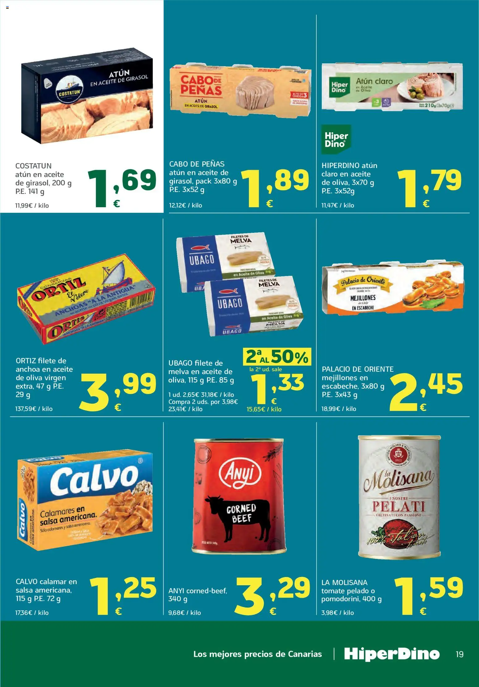 HiperDino folleto │ válido desde el 09.06.2026 | Página: 19 | Productos: Calamares, Aceite de oliva virgen extra, Filete, Atún claro