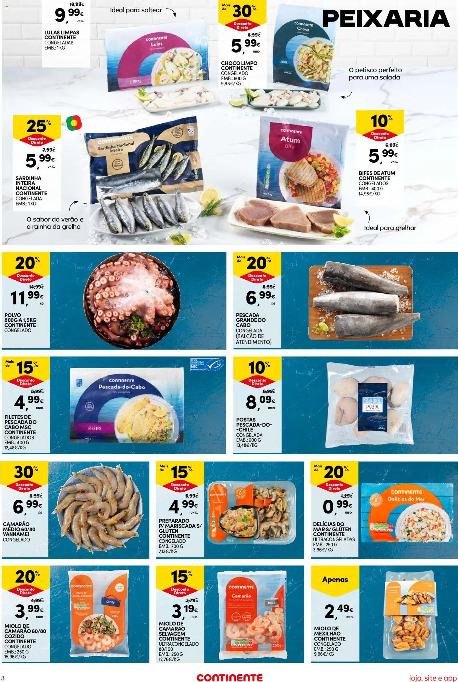 Continente Semanal Continente Bom Dia │ válido de 30/06/2026 | Página: 3 | Produtos: Atum, Cabo, Pescada, Salada