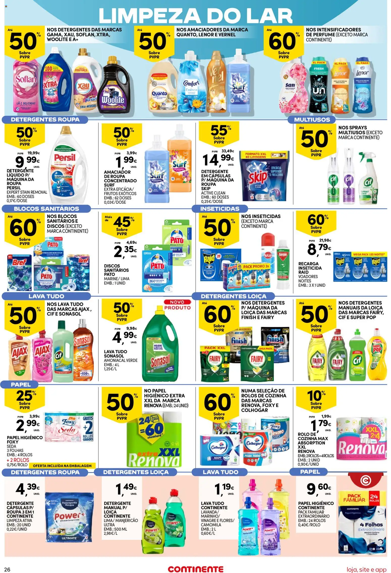 Continente Semanal Continente Bom Dia │ válido de 14/07/2026 | Página: 26 | Produtos: Vinagre, Papel higiénico, Perfume, Detergente