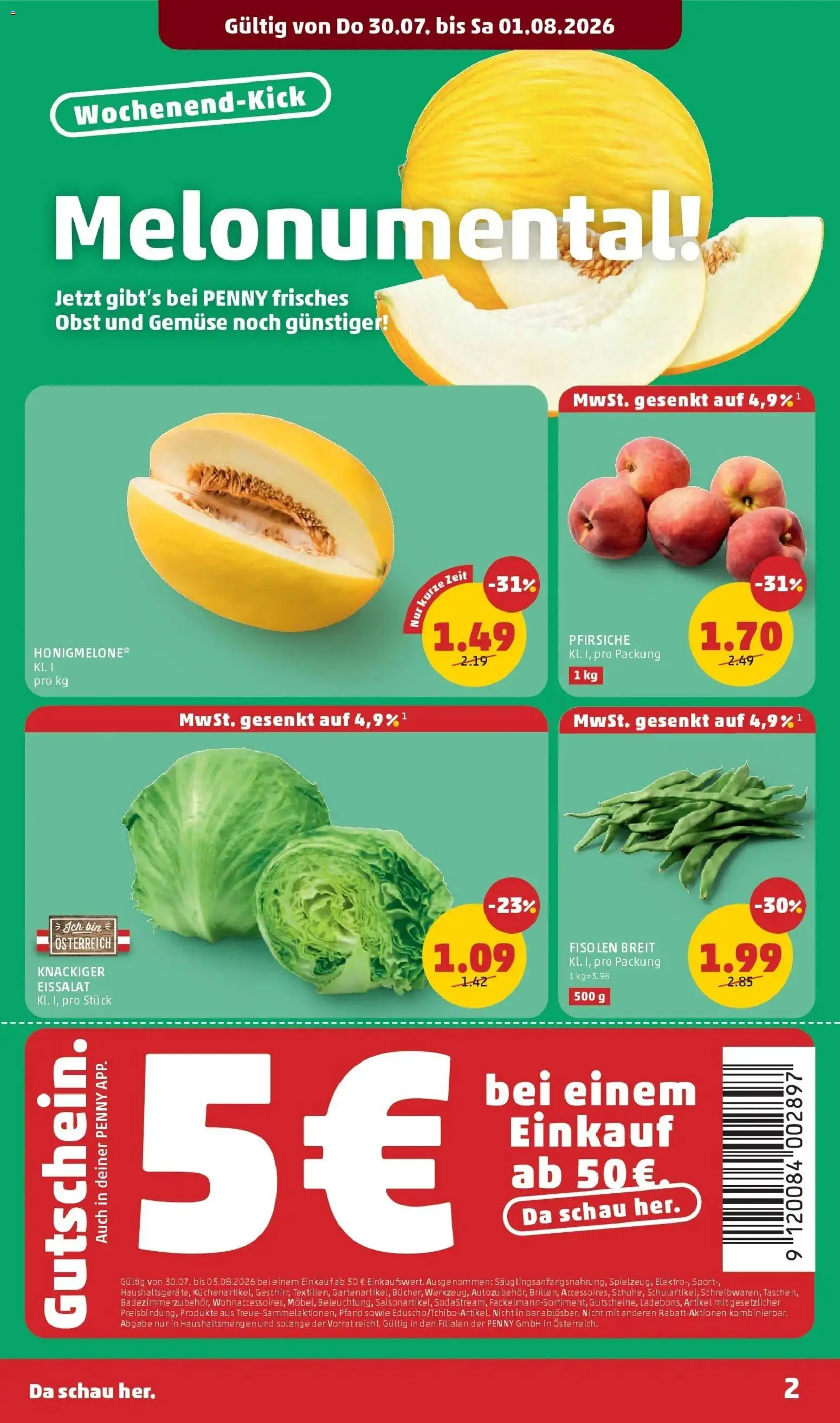 Penny Markt Die ganze Woche sparen gültig ab 30.07.2026 | Seite: 2 | Produkte: Gemüse, Obst