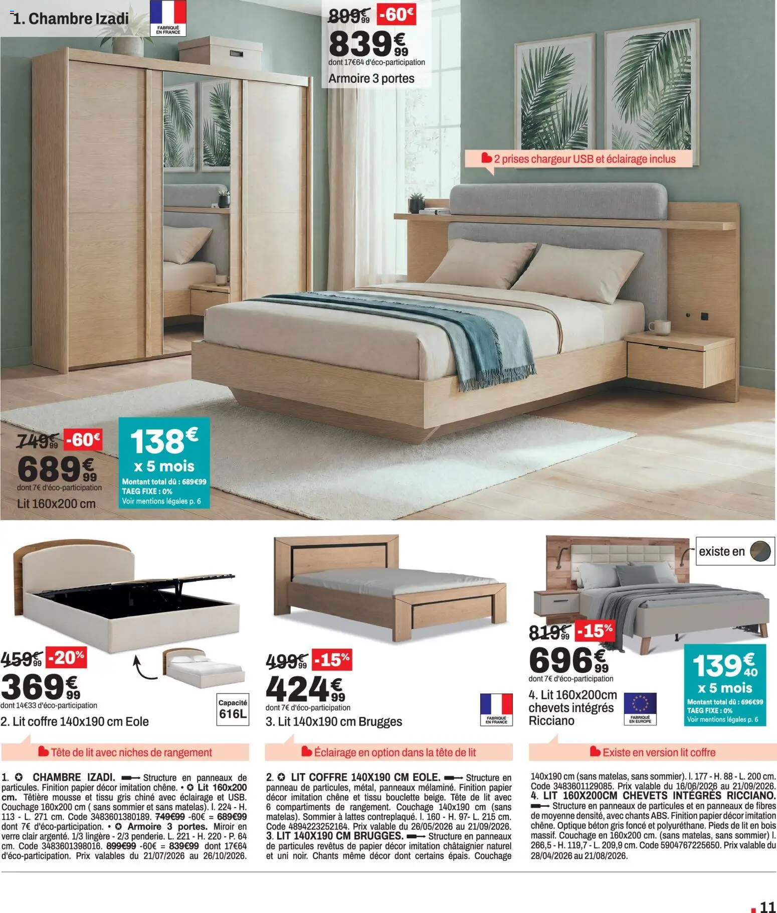 {H1} | Page: 11 | Produits: Mousse, Sommier, Portes, Miroir