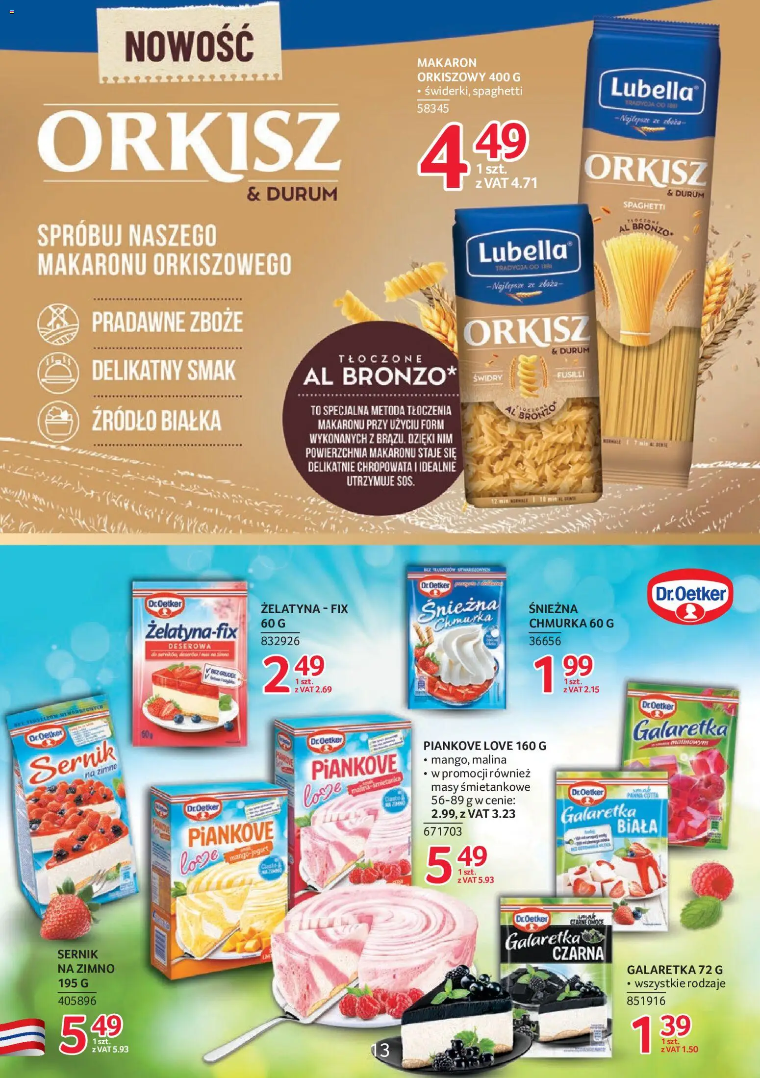 Selgros cash&carry gazetka - Markowe produkty od 21.05.2026 | Strona: 13 | Produkty: Malina, Galaretka, Żelatyna, Makaron orkiszowy