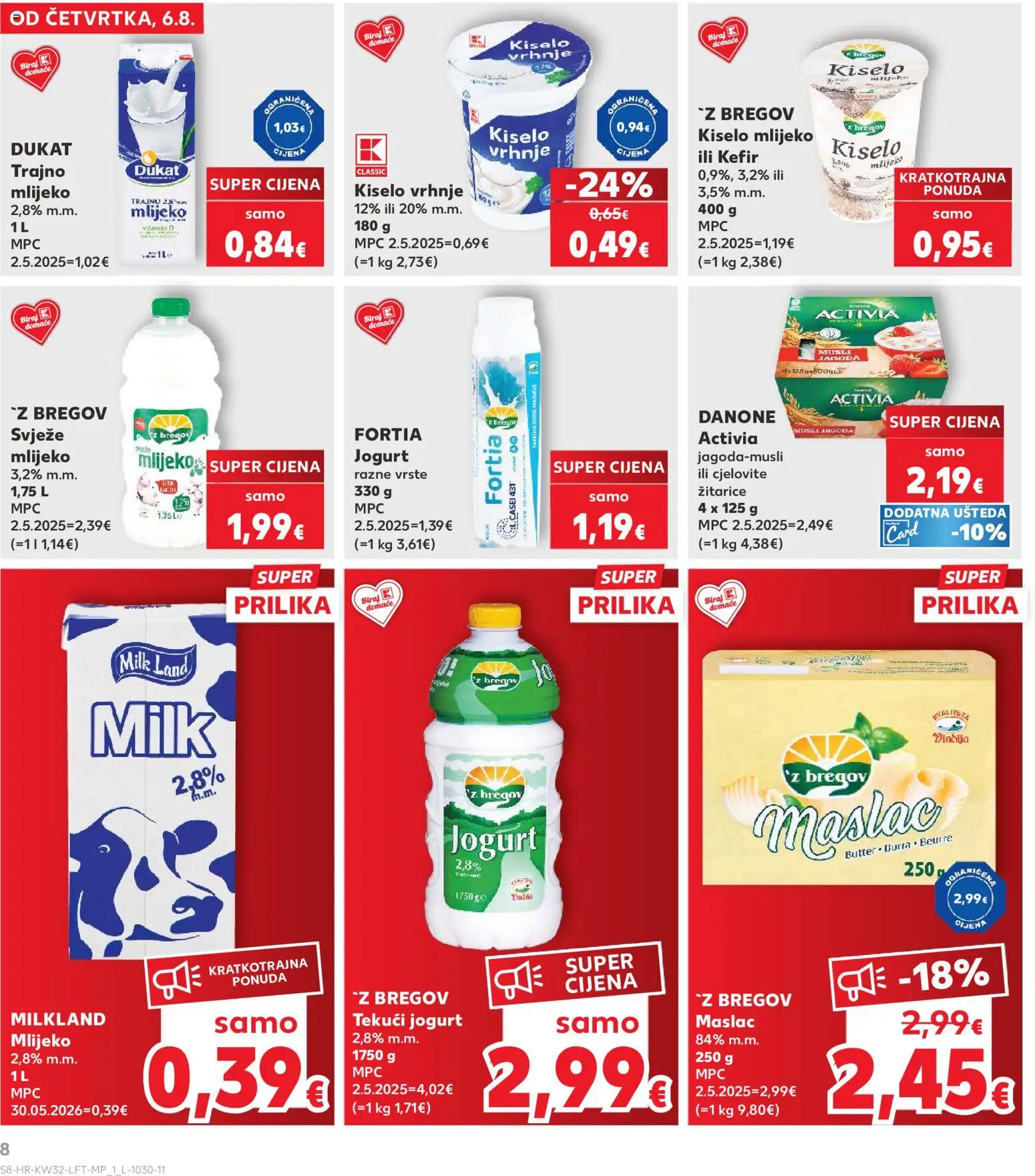 Kaufland HR akciós ujság - amely érvényes a következő dátumtól: 2026.08.06. | Oldal: 8 | Termékek: Kefir