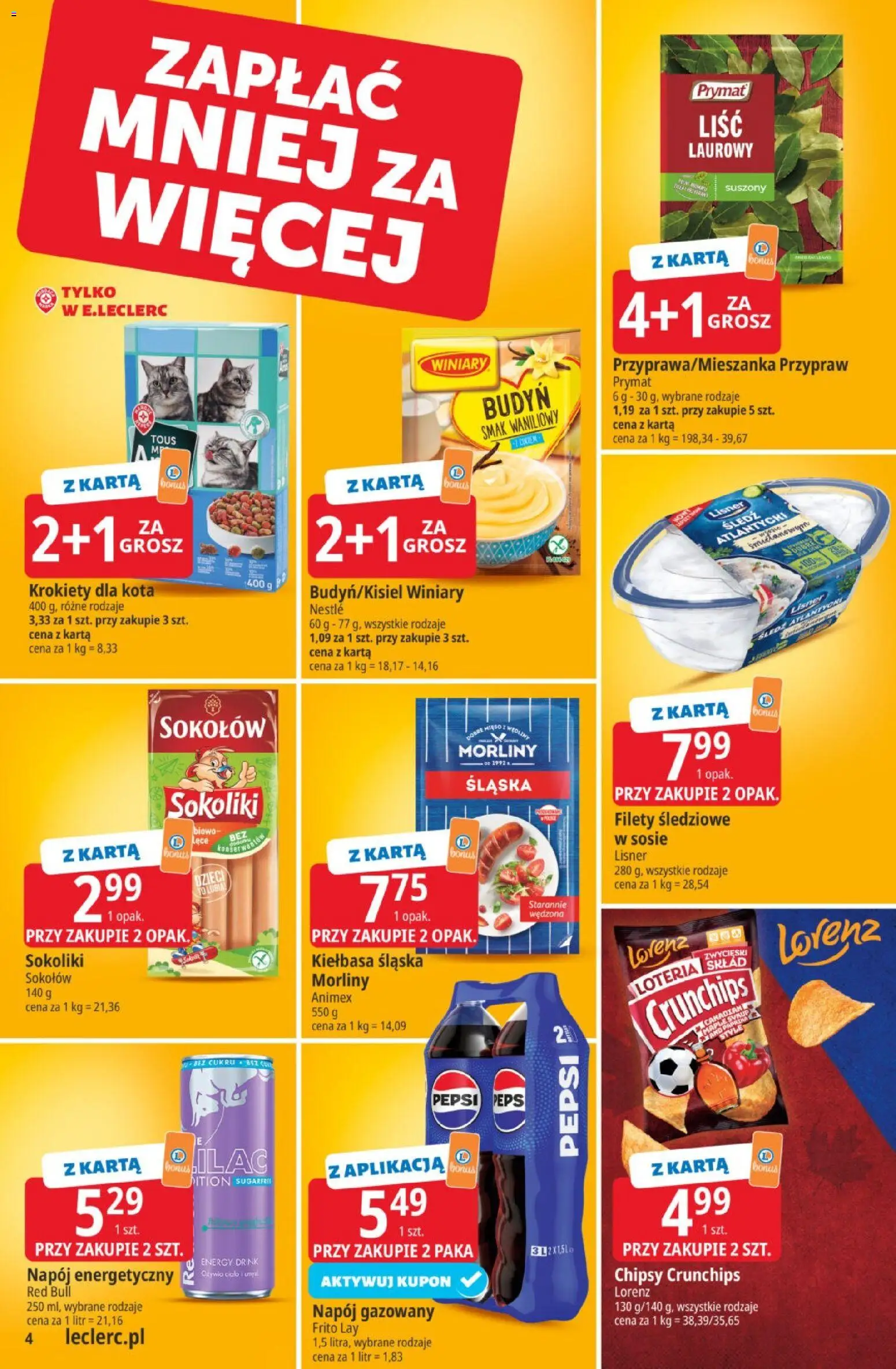 E.Leclerc gazetka od 14.07.2026 | Strona: 4 | Produkty: Karta, Red bull, Pepsi, Krokiety
