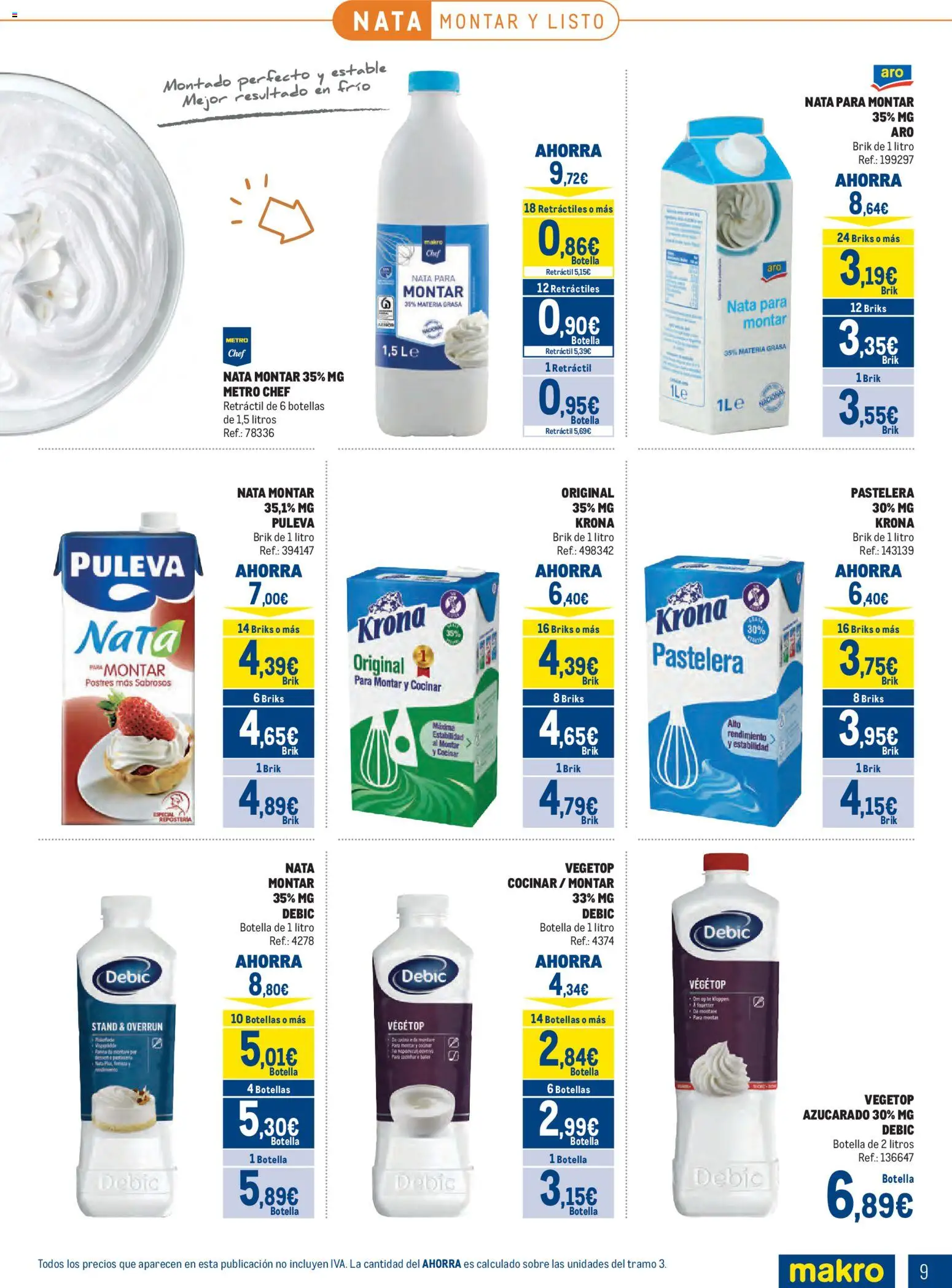Makro Lácteos │ válido desde el 05/10/2026 | Página: 9 | Productos: Nata para montar, Nata, Té, Cocina
