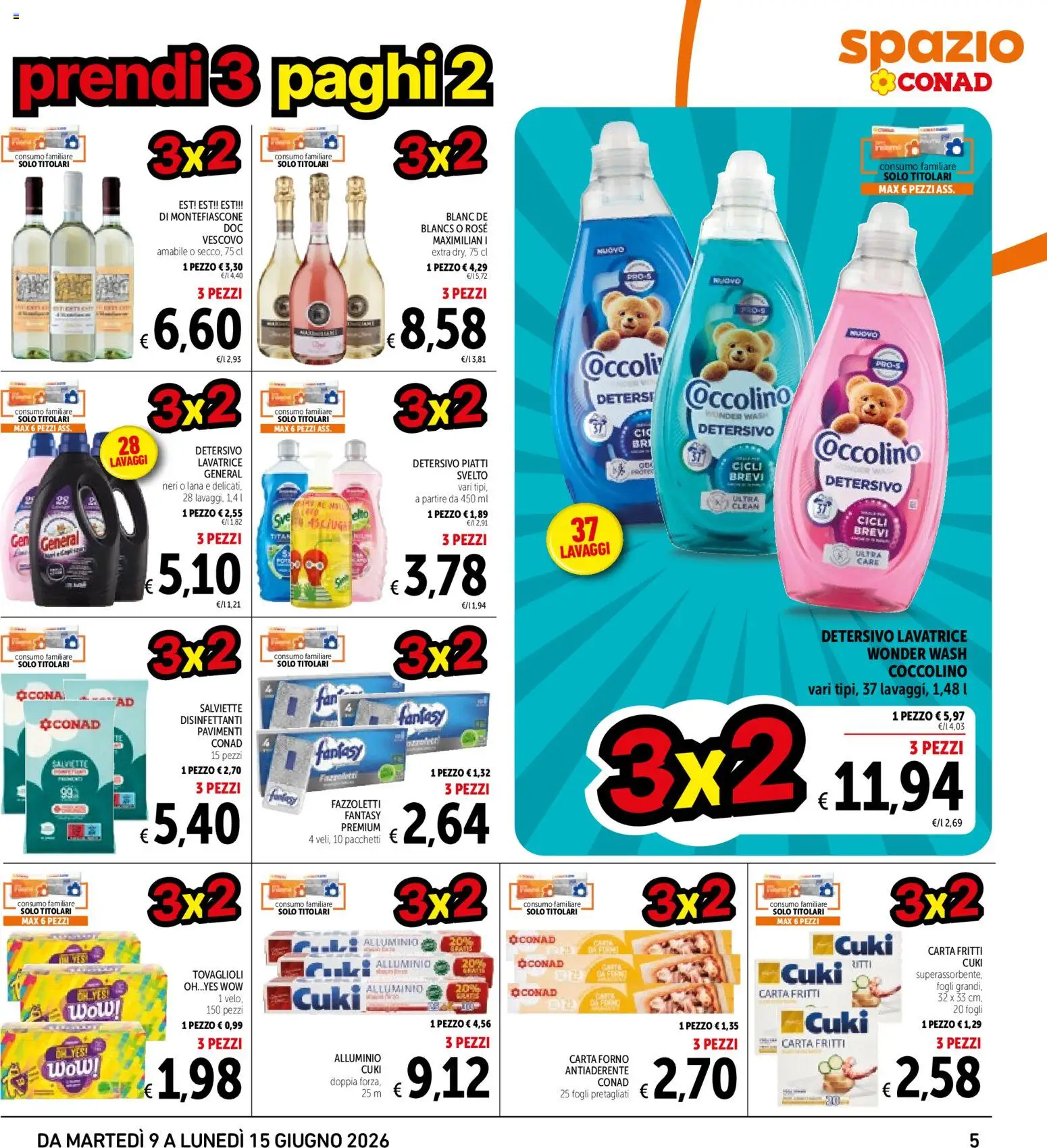 Volantino Spazio Conad del 09.06.2026 | Pagina: 5 | Prodotti: Fazzoletti, Lavatrice, Forno, Alluminio