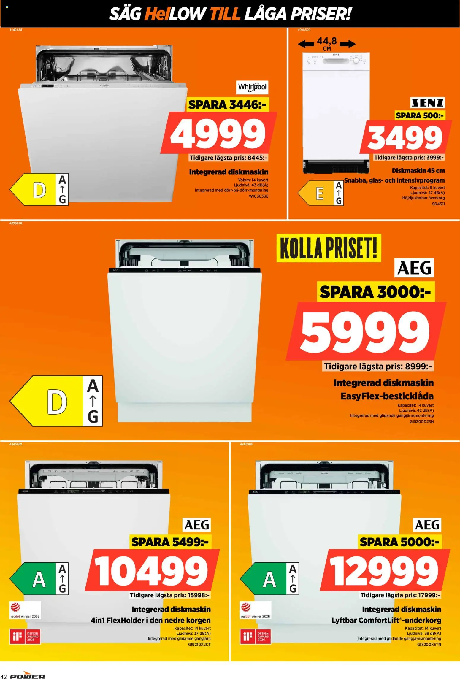 Power reklamblad aktuell från 26/10/2026 | Sida: 42 | Produkter: Diskmaskin, Såg, Glas, Kuvert