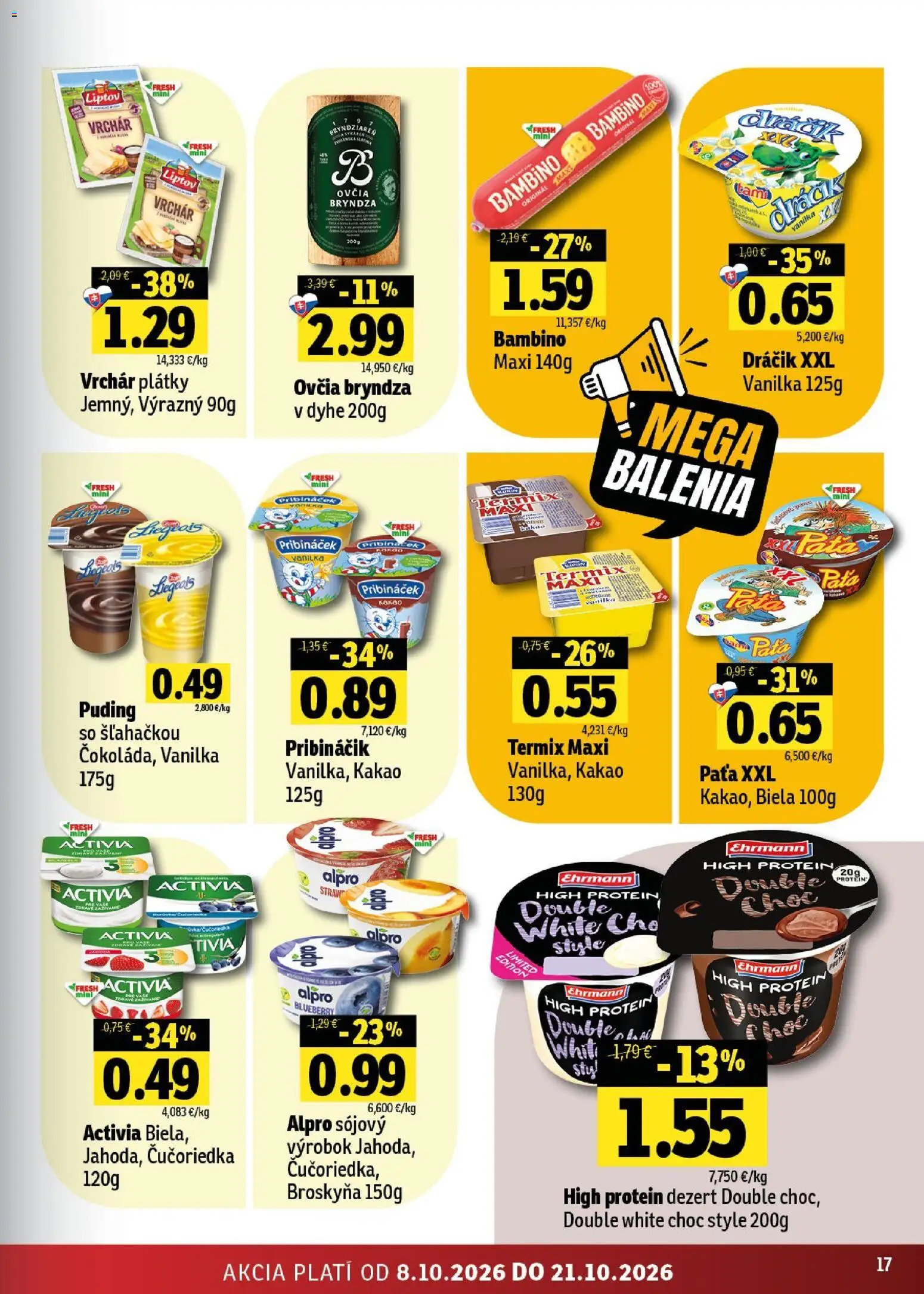 Nové Fresh akcie – leták je platný od 08.10.2026 | Strana: 17 | Produkty: Puding, Termix, Dezert, Vanilka